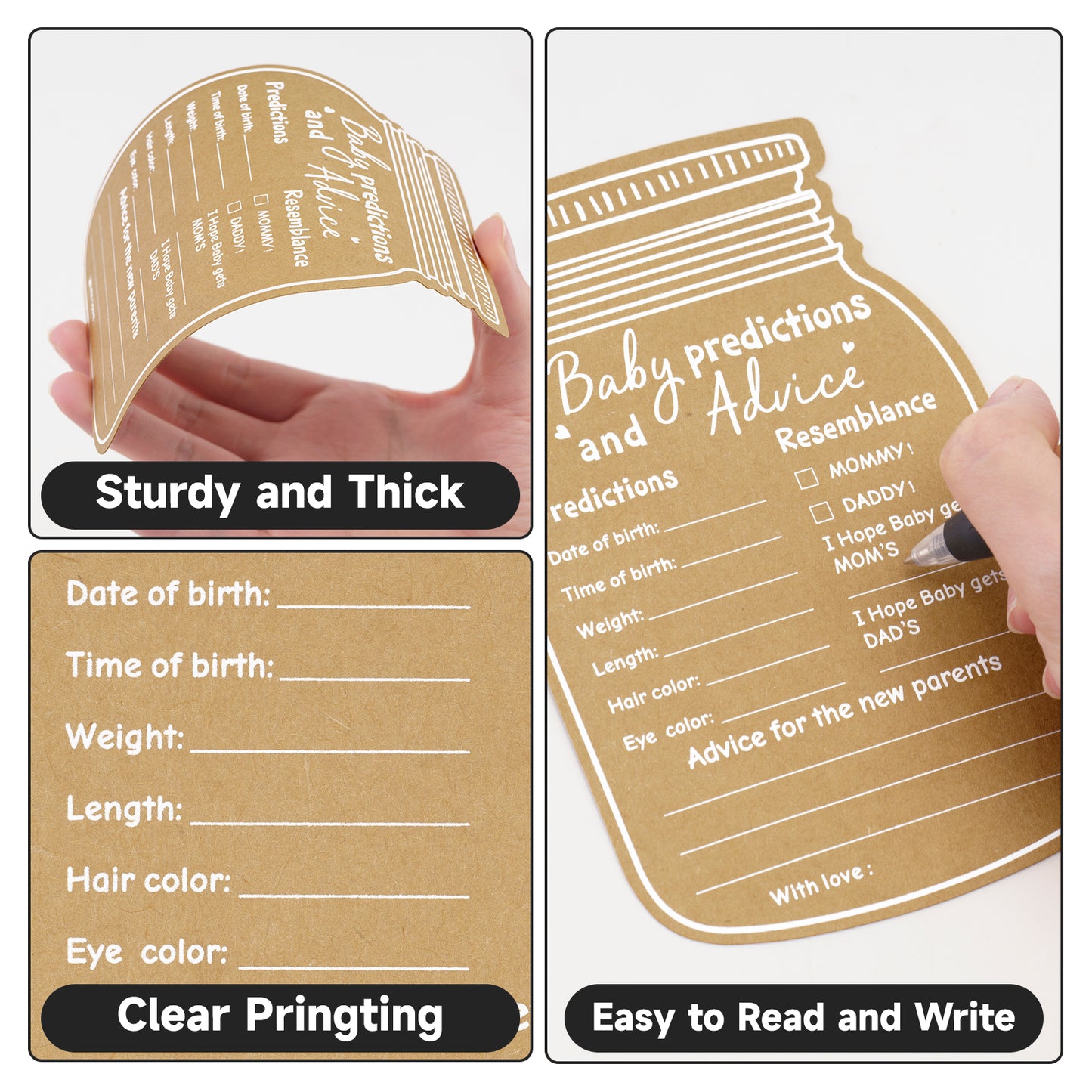 G2PLUS Baby Advice Cards, Mason Jar Baby Predictions and Advice Cards for Parents To Be, Wishes Card for New Parents, Gender Reveal Girls Boys Shower Game Party Decorations(4x6.3 in, kraft, white)