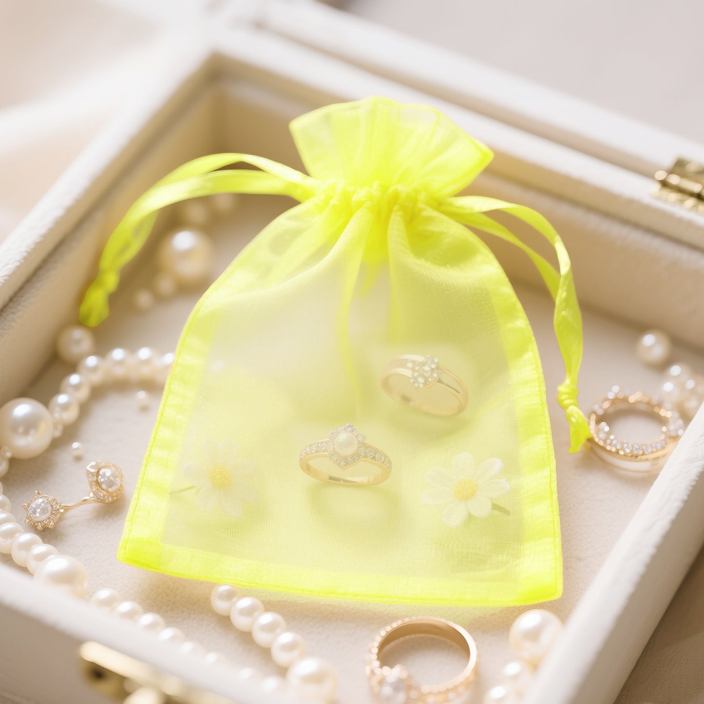 G2PLUS 100PCS Drawstring Organza Bags - Yellow Organza Bags 4x6 In, Sheer Mesh Jewelry Pouches, Candy Gift Wrap Pouch for Christmas, Baby Shower, Birthday, Wedding Party Favors