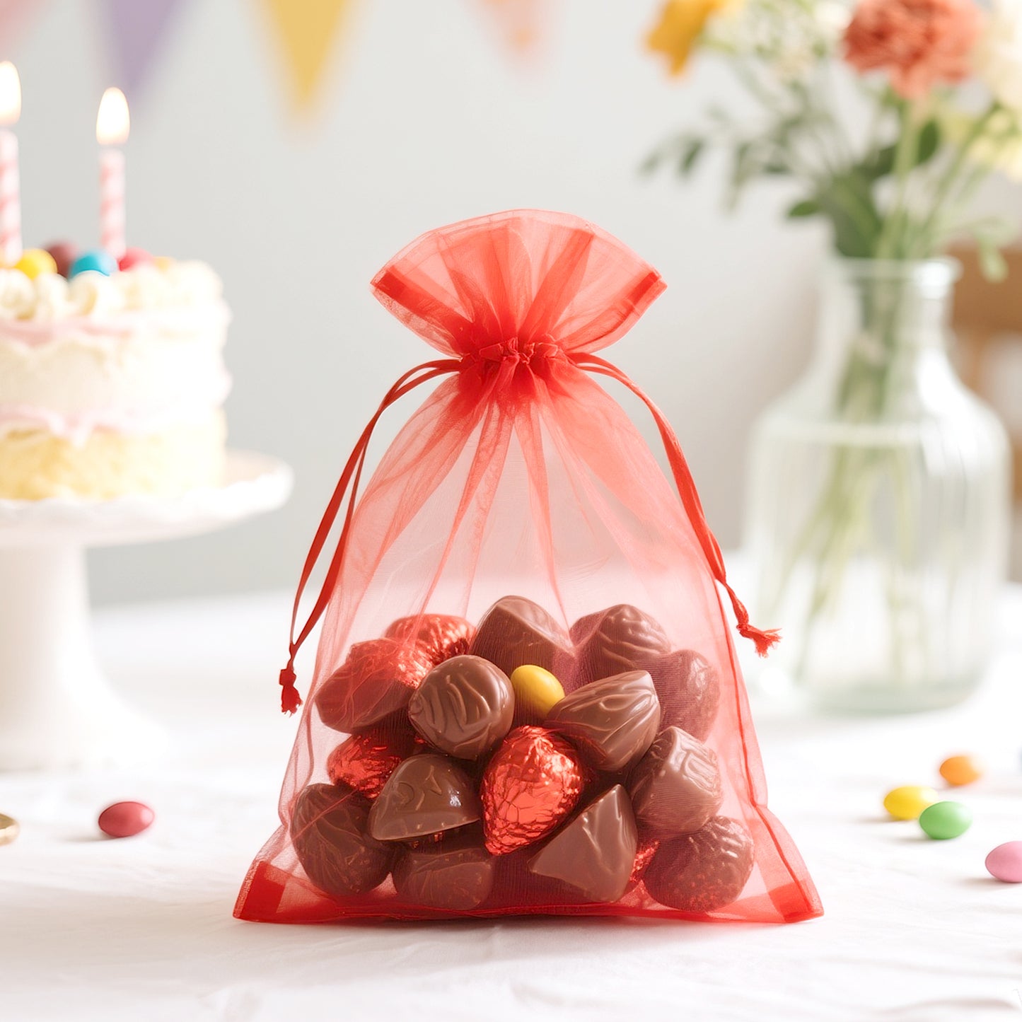 G2PLUS 25PCS Red Drawstring Organza Bags 5x7 inches - Christmas Organza Bags, Candy Gift Wrap Pouches for Christmas, Baby Shower, Wedding Party Favors