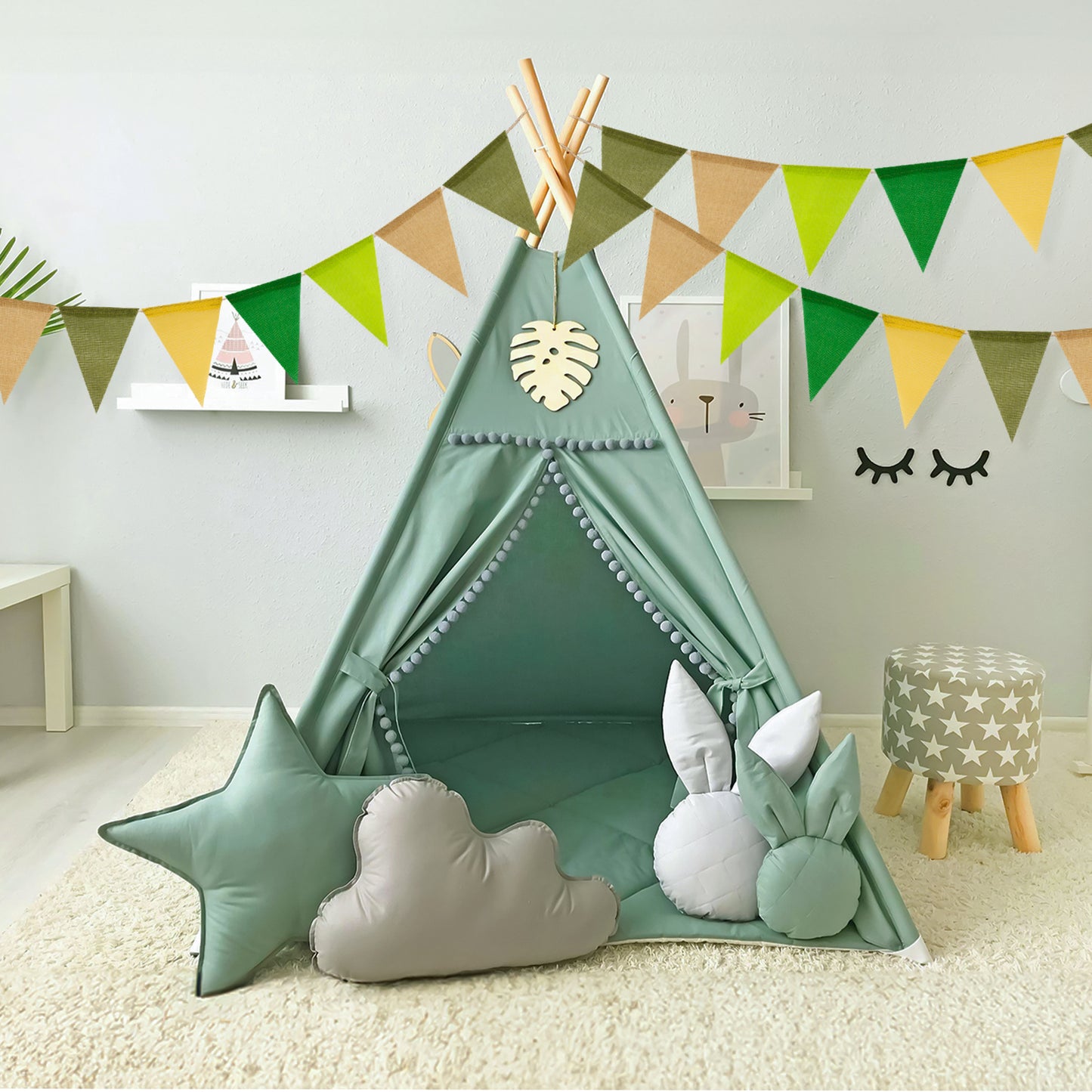 G2PLUS Pre-Strung Burlap Pennant Banners, 39Ft Sage Green Fabric Triangle Flag Bunting, 36Pcs Pennant Banner Flags Garland for Birthday, Holidays and Theme Party Decorations