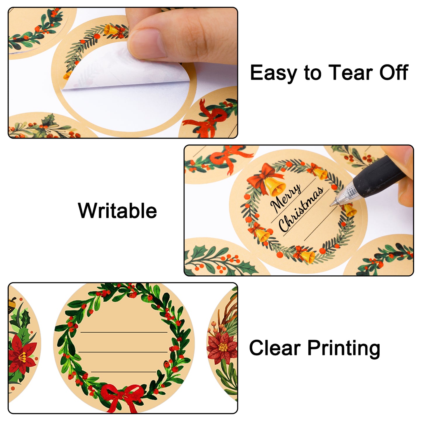 G2PLUS 120Pcs Christmas Gift Stickers - 2 Inch Round Kraft Paper Christmas Holiday Wreath Labels Stickers for Gift Wrapping, Party Favors, DIY Crafts