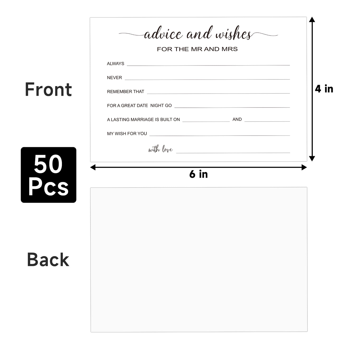 G2PLUS Advice and Wishes Cards - 50 Pcs Wedding Advice Cards for the Mr and Mrs, Bride and Groom, Newlyweds, 4x6 White Paper Mad Libs Card for Wedding, Engagement, Bridal Shower Party Games