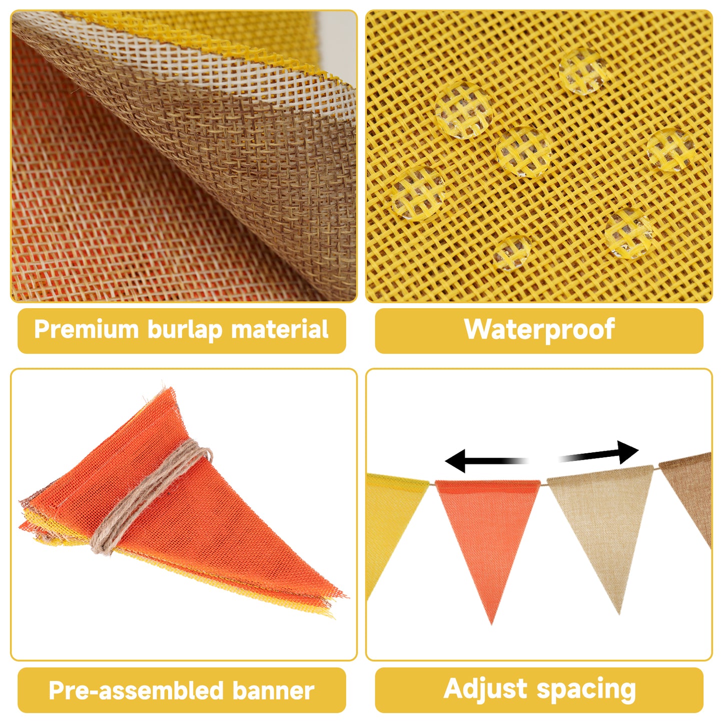 G2PLUS Pre-Strung Burlap Pennant Banner, 39Ft Orange Yellow Triangle Flag Bunting, 36pcs Pennant Banner Flags Garland for Fall, Thanksgiving, Farmhouse and Party Decor
