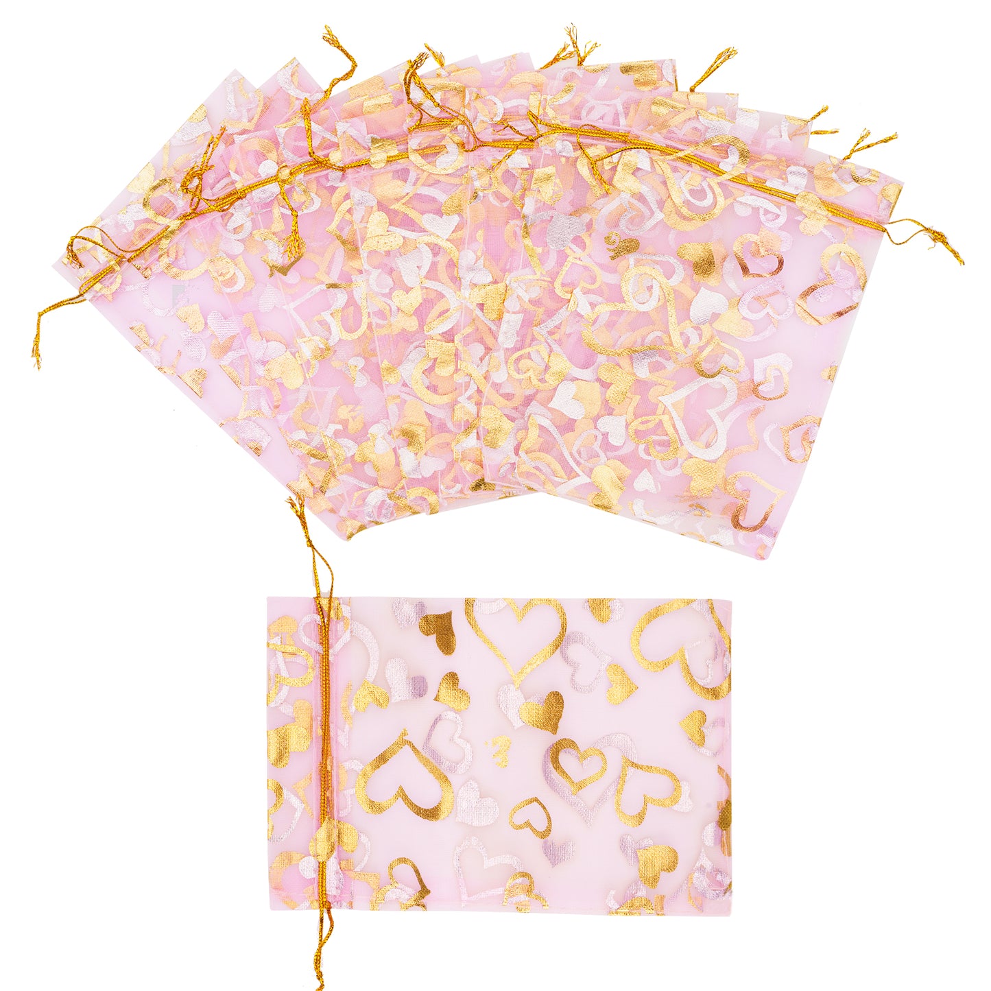 G2PLUS Heart Organza Bags, 4''x6'' Organza Gift Bags, 50PCS Drawstring Sheer Organza Gift Bags, Organza Mesh Jewelry Pouches, Candy Bags for Easter, Mother's Day, Wedding Party Favors (Pink Gold) Visit the G2PLUS Store