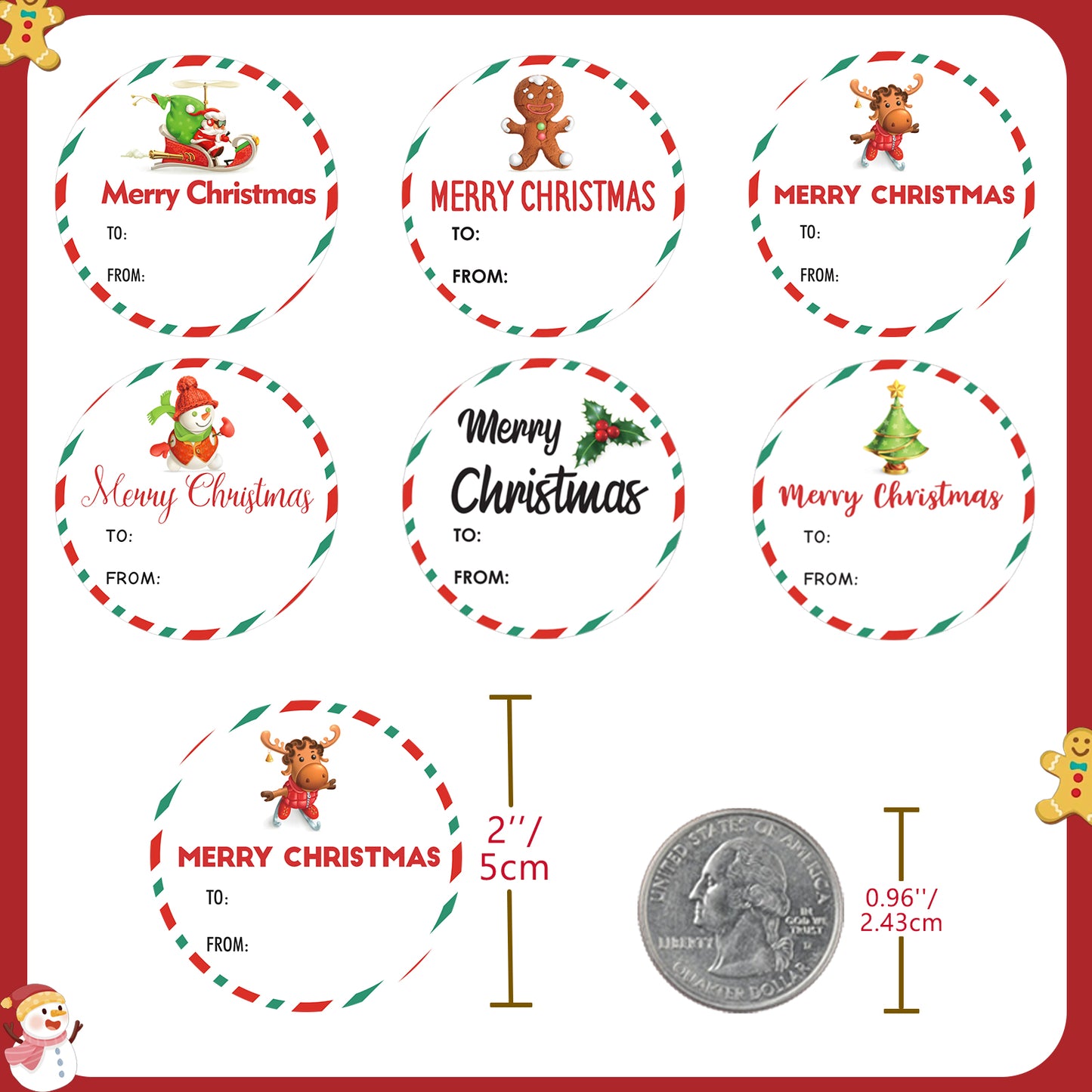 G2PLUS 120PCS Merry Christmas Stickers, 2'' Round Christmas Gift Name Stickers, Christmas Tree Gift Stickers, Self-Adhesive Christmas Labels, Santa Claus Gift Tags Stickers for Cards Envelope Seals