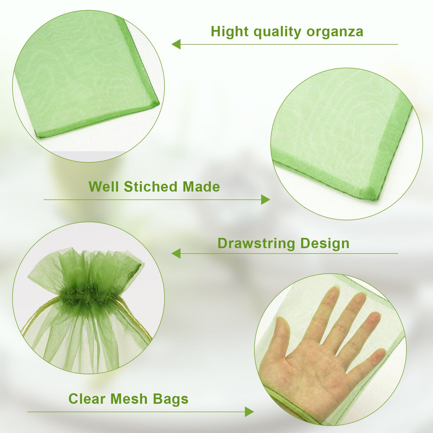 G2PLUS 25PCS Green Organza Bags 5x7 inches - Sheer Mesh Jewelry Pouches, Sage Green Organza Gift Bags with Drawstring for Candy, Jewelry, Wedding Party Favors