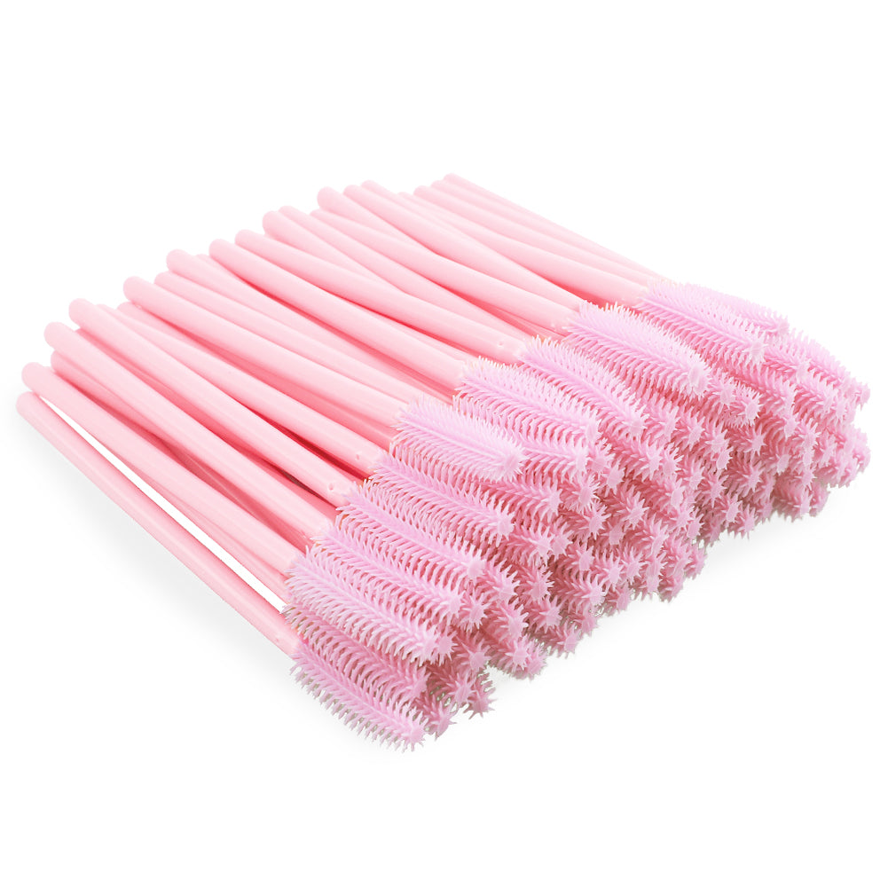 G2PLUS Pink Disposable Silicone Eyelash Brushes, 100 PCS Disposable Lash Brushes Spoolies, Silicone Mascara Wands, Silicone Eyelash Spoolies for Eye Lash Extensions