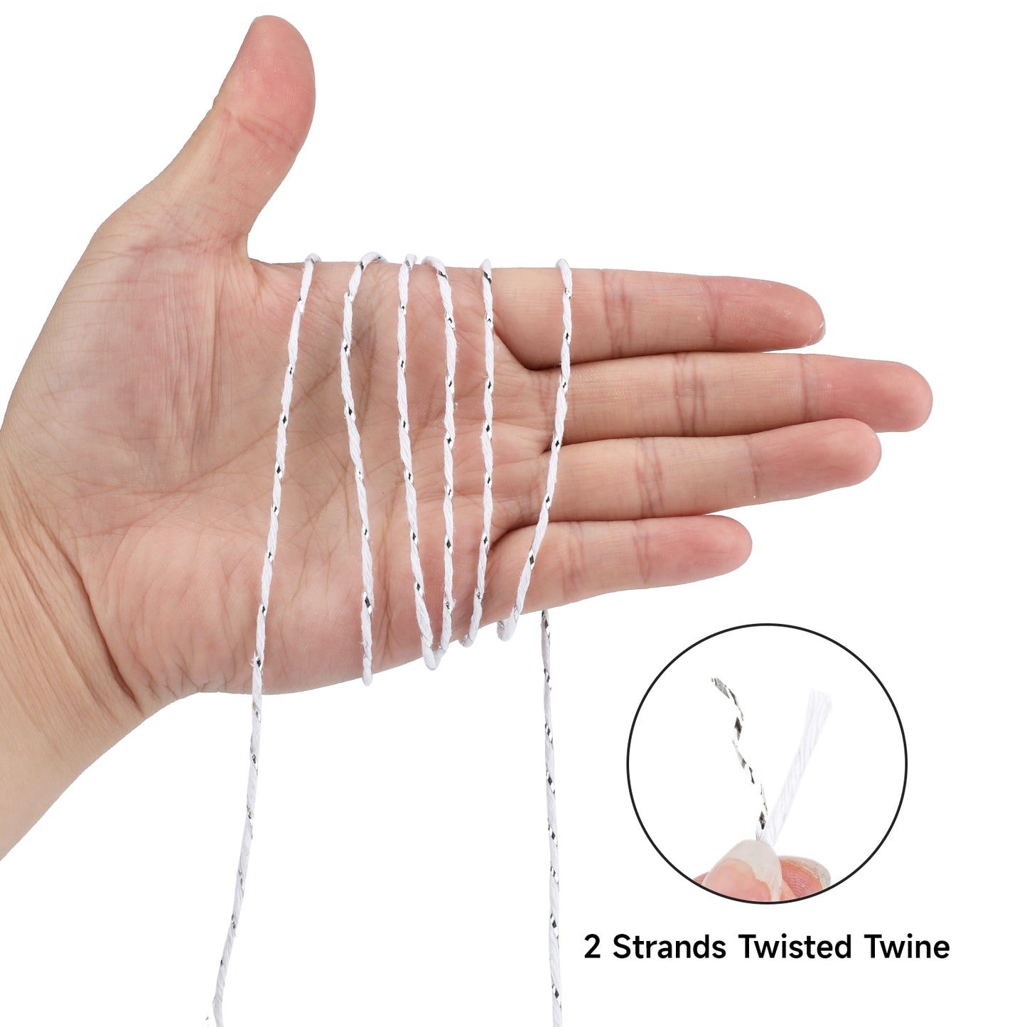 G2PLUS Silver White String - 2MM 328ft Bakers Twine for Gift Wrapping, White Cotton and Silver String DIY Crafts, Wedding, Christmas Party Decor