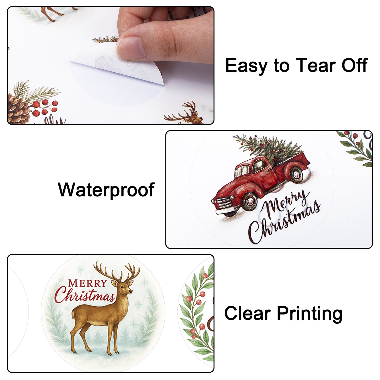 G2PLUS 120Pcs Christmas Stickers, 2'' Round Merry Christmas Stickers 6 Designs Xmas Happy Holiday Labels for Gift Wrapping, Party Favors, Treat Bags, Cards, Small Business Packaging
