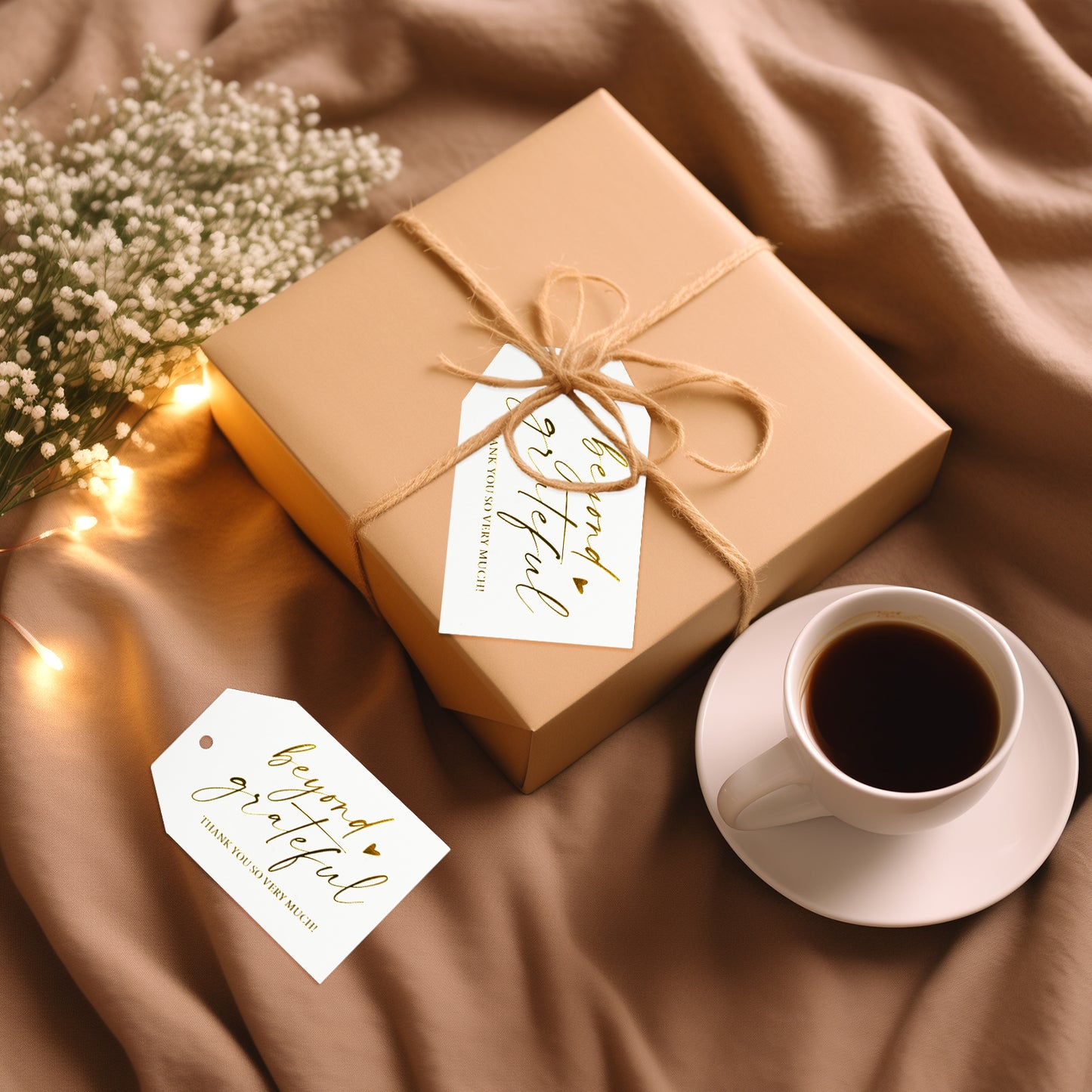 G2PLUS Thank You Gift Tags, Beyond Grateful Tags, 50PCS Thank You So Very Much Tags, Gold Foil Thank You Tags with String for Wedding, Baby Shower, Birthday, Fall Holiday Party Favors (3''x2'')