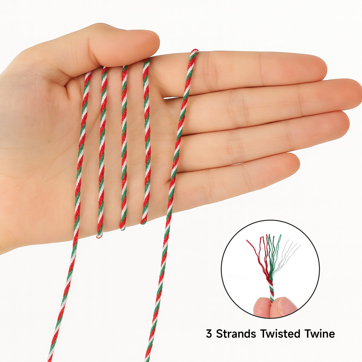 G2PLUS Christmas Twine String - 2MM 328 Ft Baker's Twine, Red Green White Cotton String for Gift Wrapping, DIY Crafts, Party Decorations