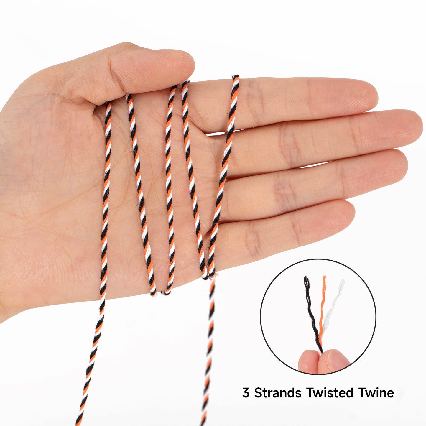 G2PLUS Black Orange White Cotton Twine - 2MM 328ft Baker’s Twine Craft String for DIY Crafts, Gift Wrapping, Treat Bags, Halloween Party Decorations