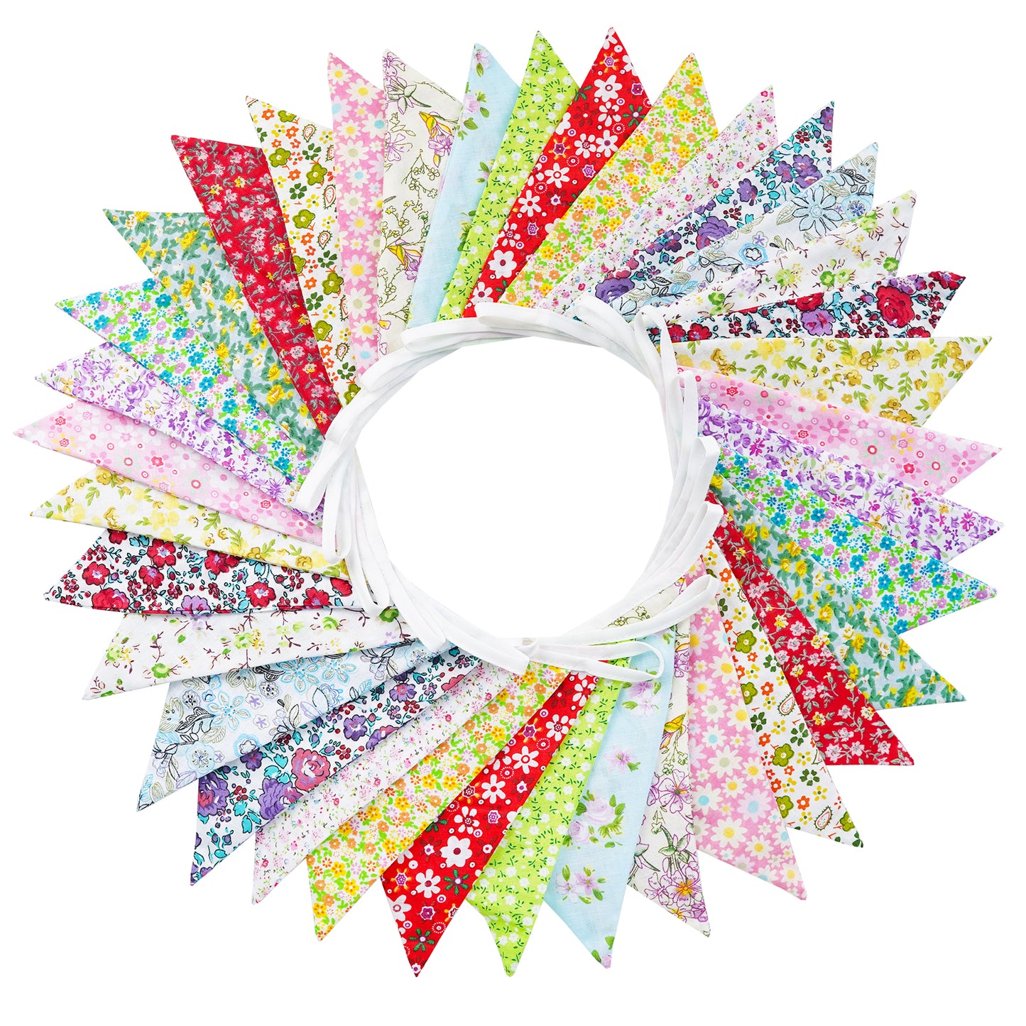G2PLUS 36PCS Large Fabric Bunting Banner, 10M Double Sided Cotton Triangle Flag Garland-17x19CM Two Layer Multicoloured Pennants for Wedding Birthday Parties