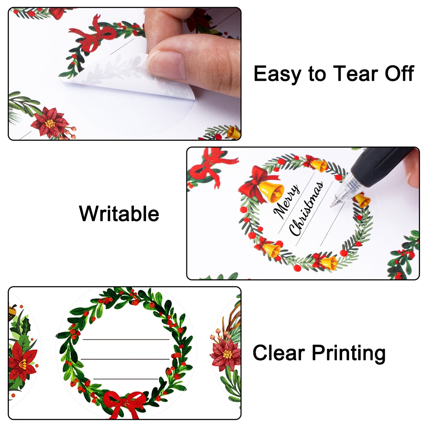 G2PLUS 120Pcs Christmas Gift Stickers - 2 Inch Round Writable Self-Adhesive Stickers, Christmas Holiday Wreath Labels for Gift Wrapping, Party Favors, DIY Crafts