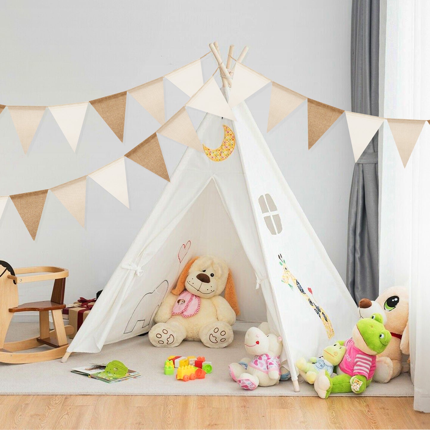 G2PLUS Pre-Strung Burlap Pennant Banner, 39Ft Linen Triangle Flag Bunting, 36pcs Pennant Banner Bunting Garland for Birthday, Wedding, Camping, Rustic Boho Theme Party Decorations