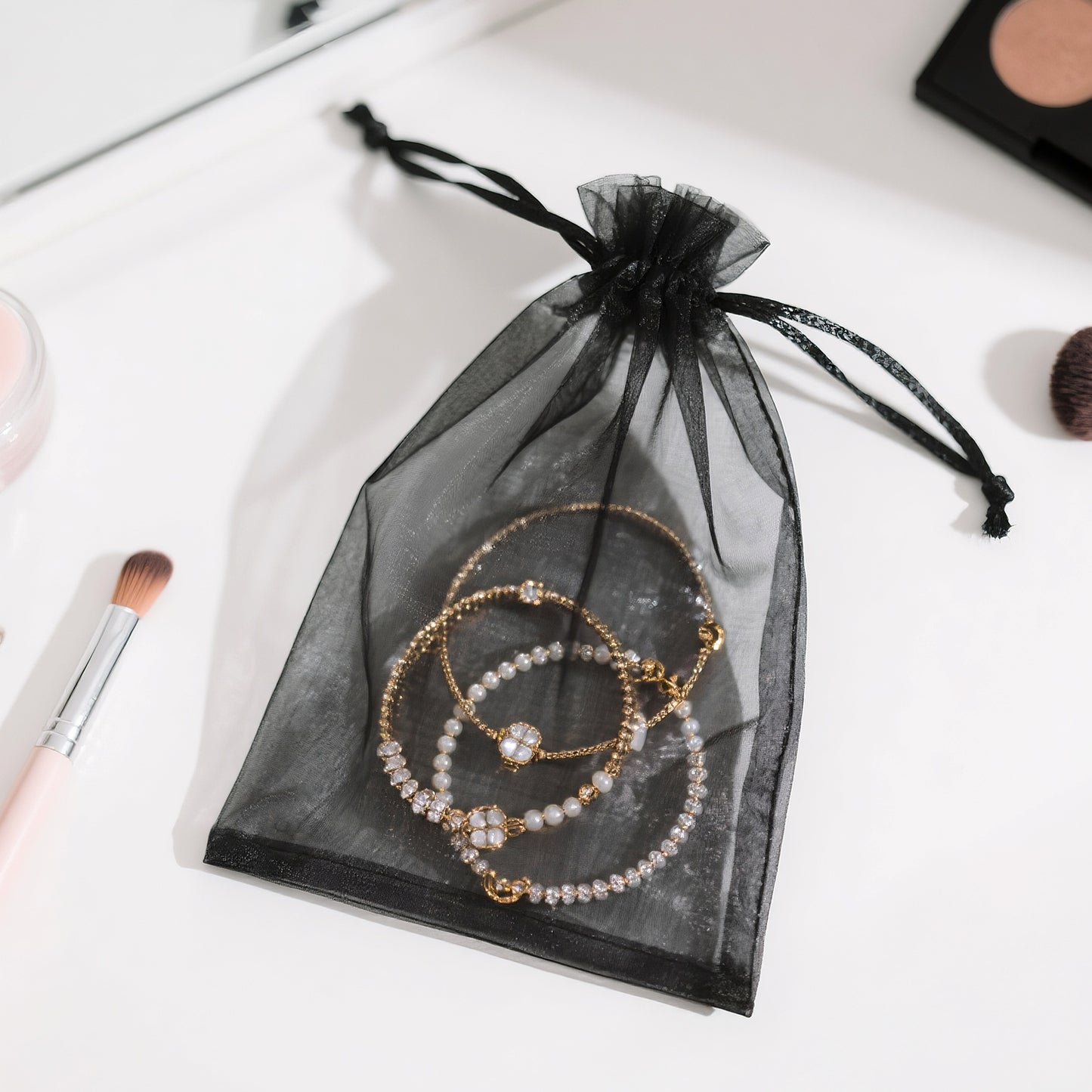 G2PLUS 25PCS Black Organza Bags 5x7 inches - Sheer Mesh Jewelry Pouches, Organza Gift Bags with Drawstring for Candy, Jewelry, Wedding Party Favors