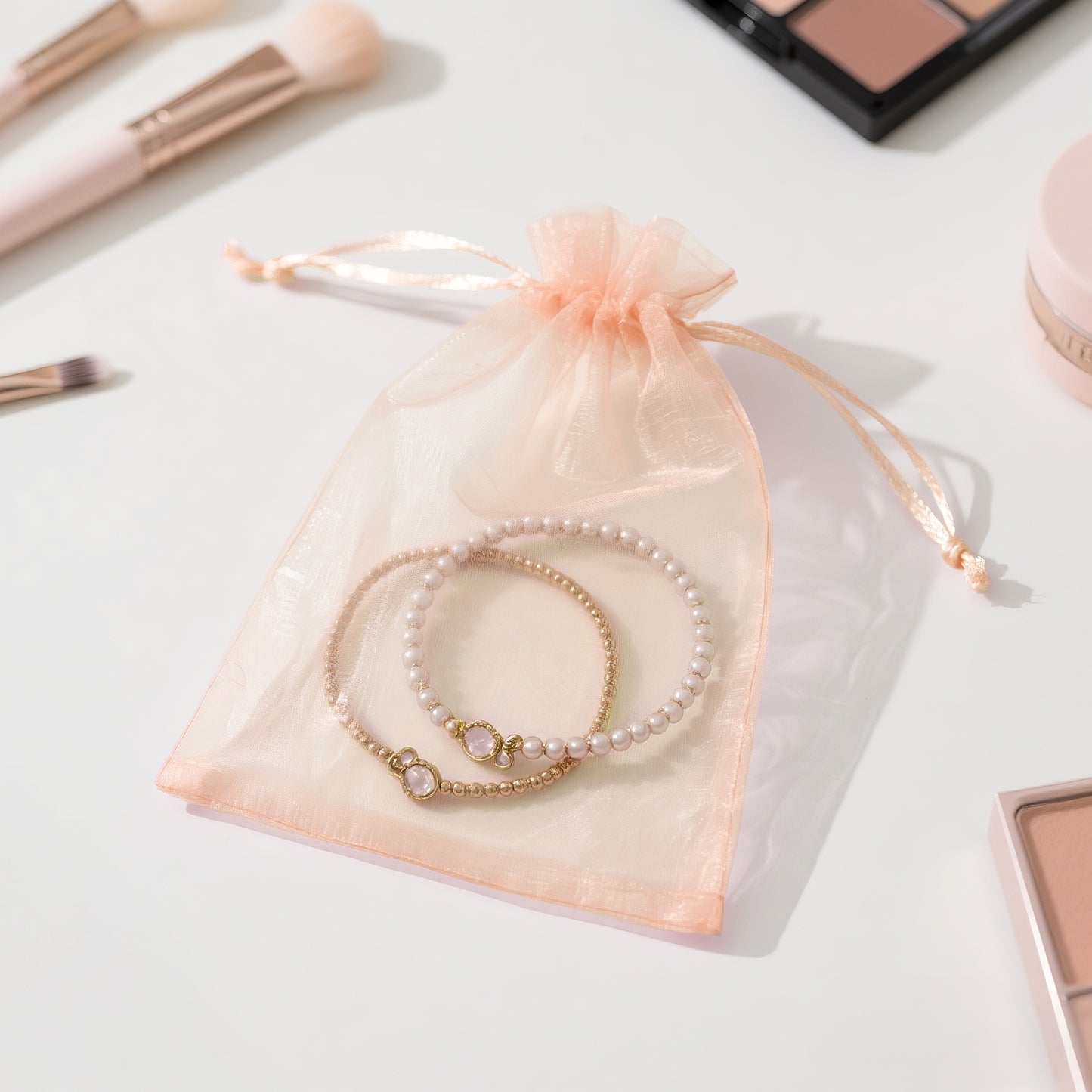 G2PLUS 25PCS Peach Organza Bags 5x7 inches - Sheer Mesh Jewelry Pouches, Organza Gift Bags with Drawstring for Candy, Jewelry, Wedding Party Favors