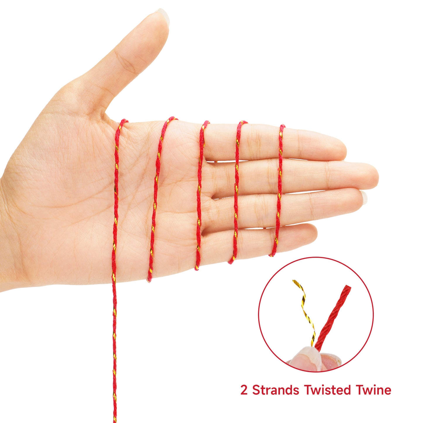 G2PLUS Red Gold String - 2MM 328ft Bakers Twine, Red Cotton and Gold String for Gift Wrapping, DIY Crafts, Wedding, Christmas Party Decor