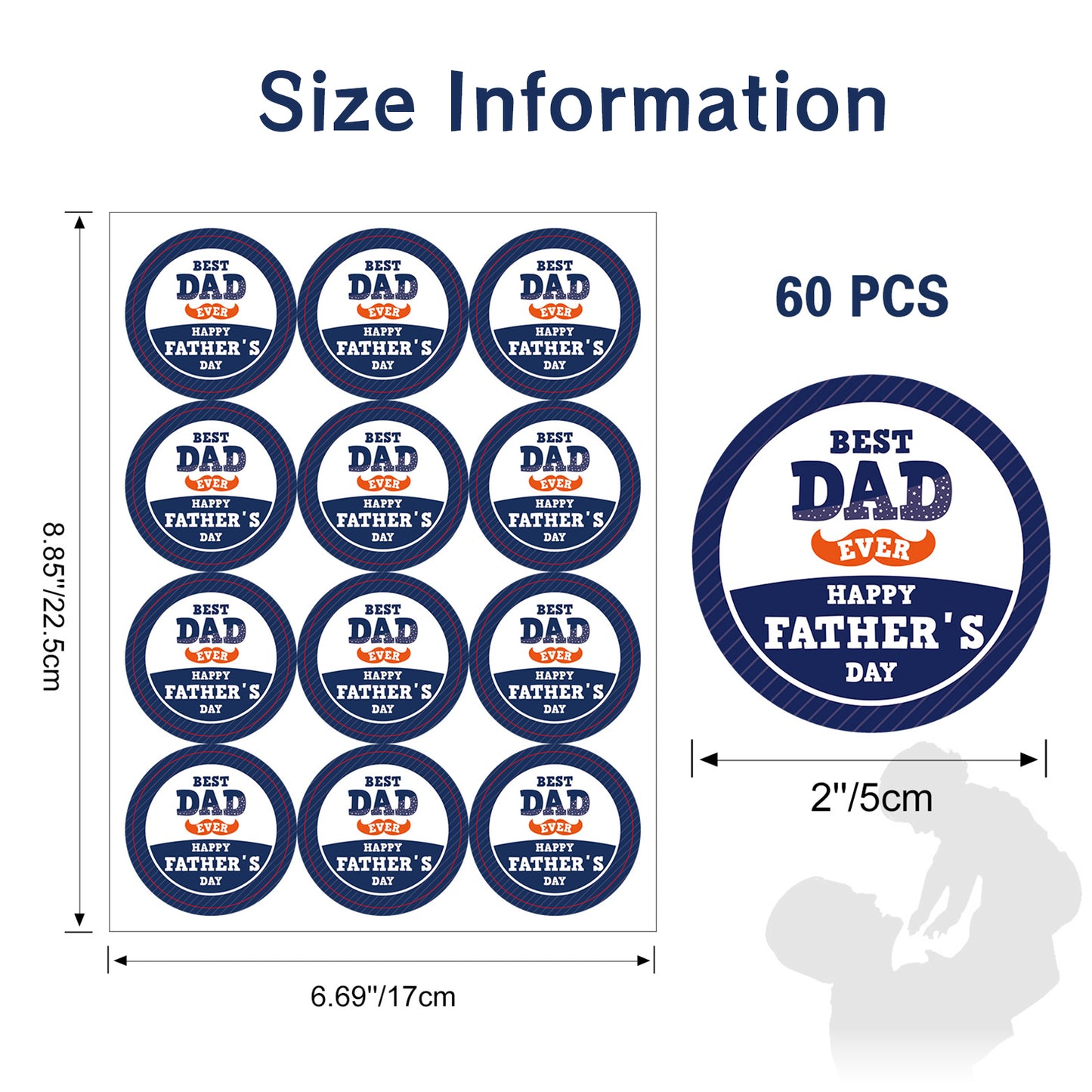 G2PLUS Happy Father's Day Stickers, 60PCS Father's Day Gift Stickers, 2 Inches Round Fathers Day Stickers, Best Dad Ever Sticker Labels for Envelope Seals, Gift Wrap, Father's Day Party Favors