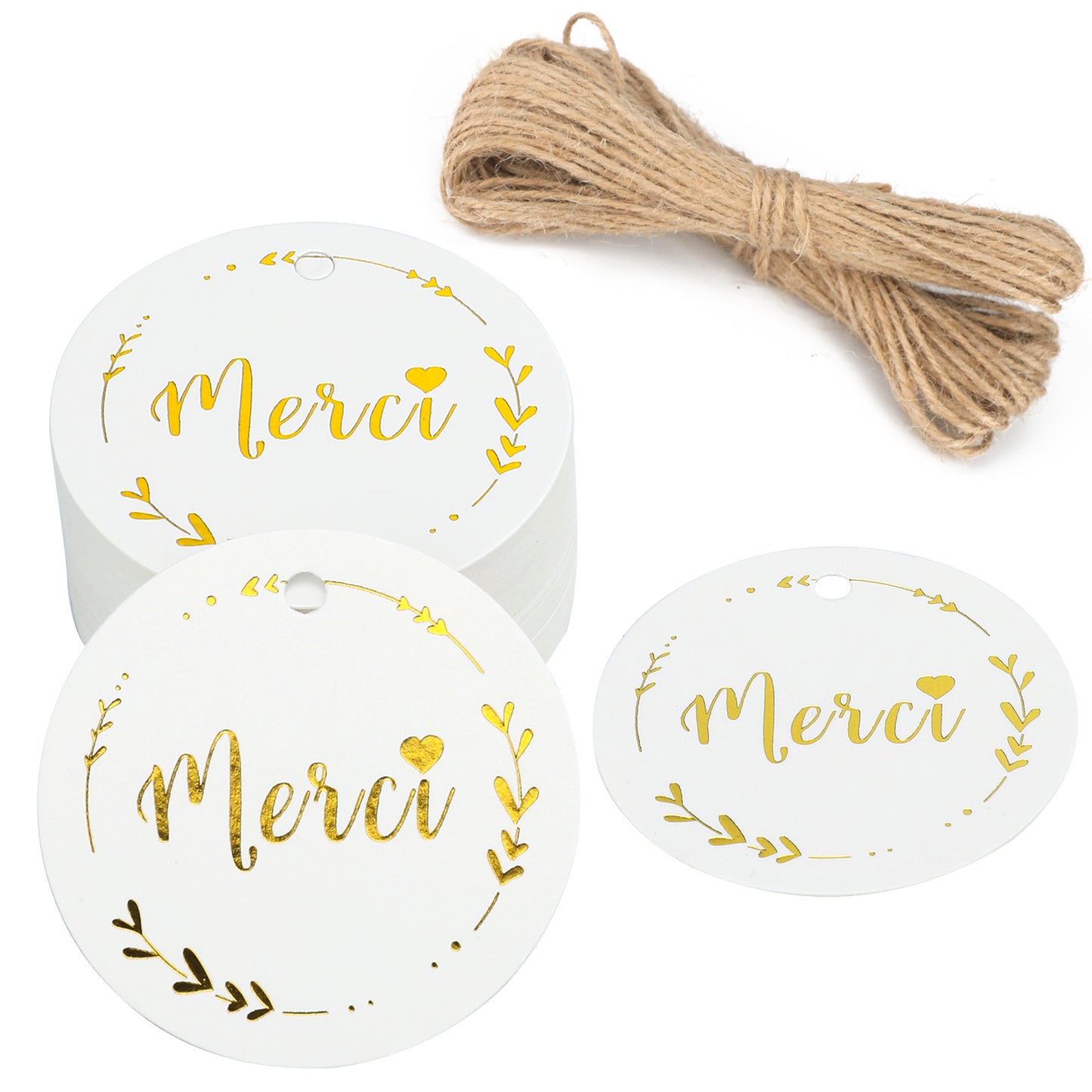 G2PLUS 50PCS Thank You for Celebrating with us Tags, Wedding Favor Tags with String, 5CM Gold Thank You Tags for Baby Shower, Wedding Favor Party Decor
