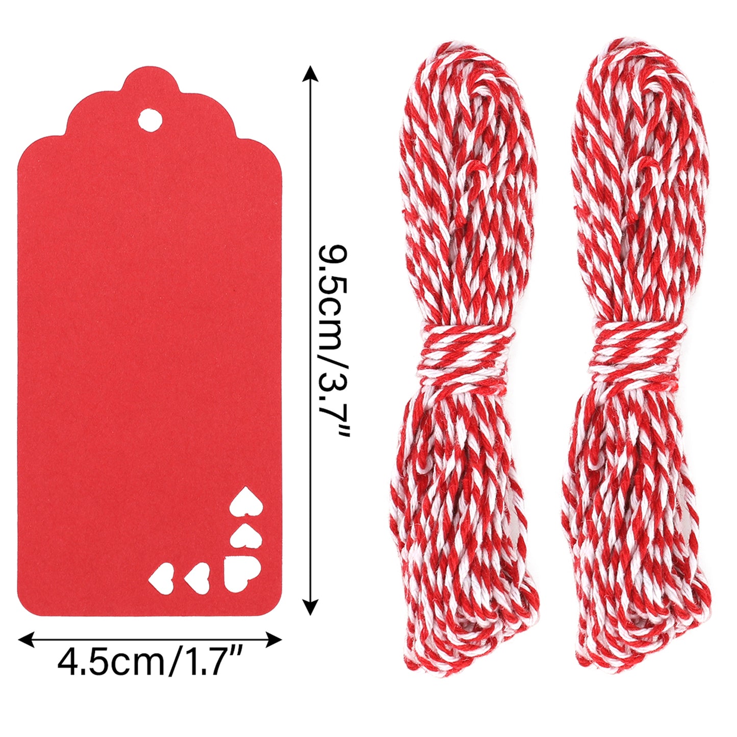 G2PLUS Red Gift Tags, 100PCS Red Paper Gift Tags with String, Hollow Heart Gift Tags, Blank Labeling Tags, for Christmas, Valentine's, Gift Wrapping, DIY Arts, Crafts (1.8''x3.7'')