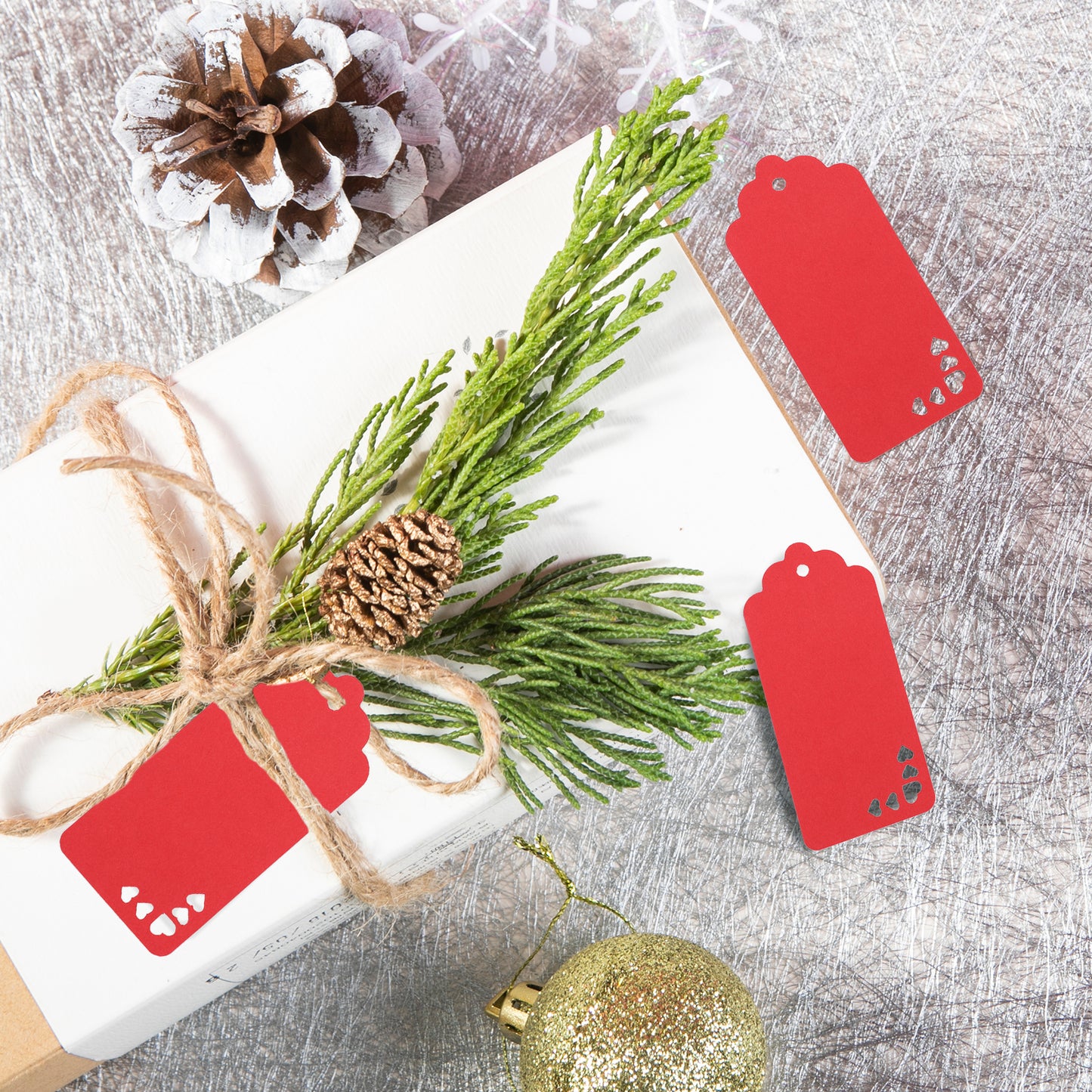 G2PLUS Red Gift Tags, 100PCS Red Paper Gift Tags with String, Hollow Heart Gift Tags, Blank Labeling Tags, for Christmas, Valentine's, Gift Wrapping, DIY Arts, Crafts (1.8''x3.7'')