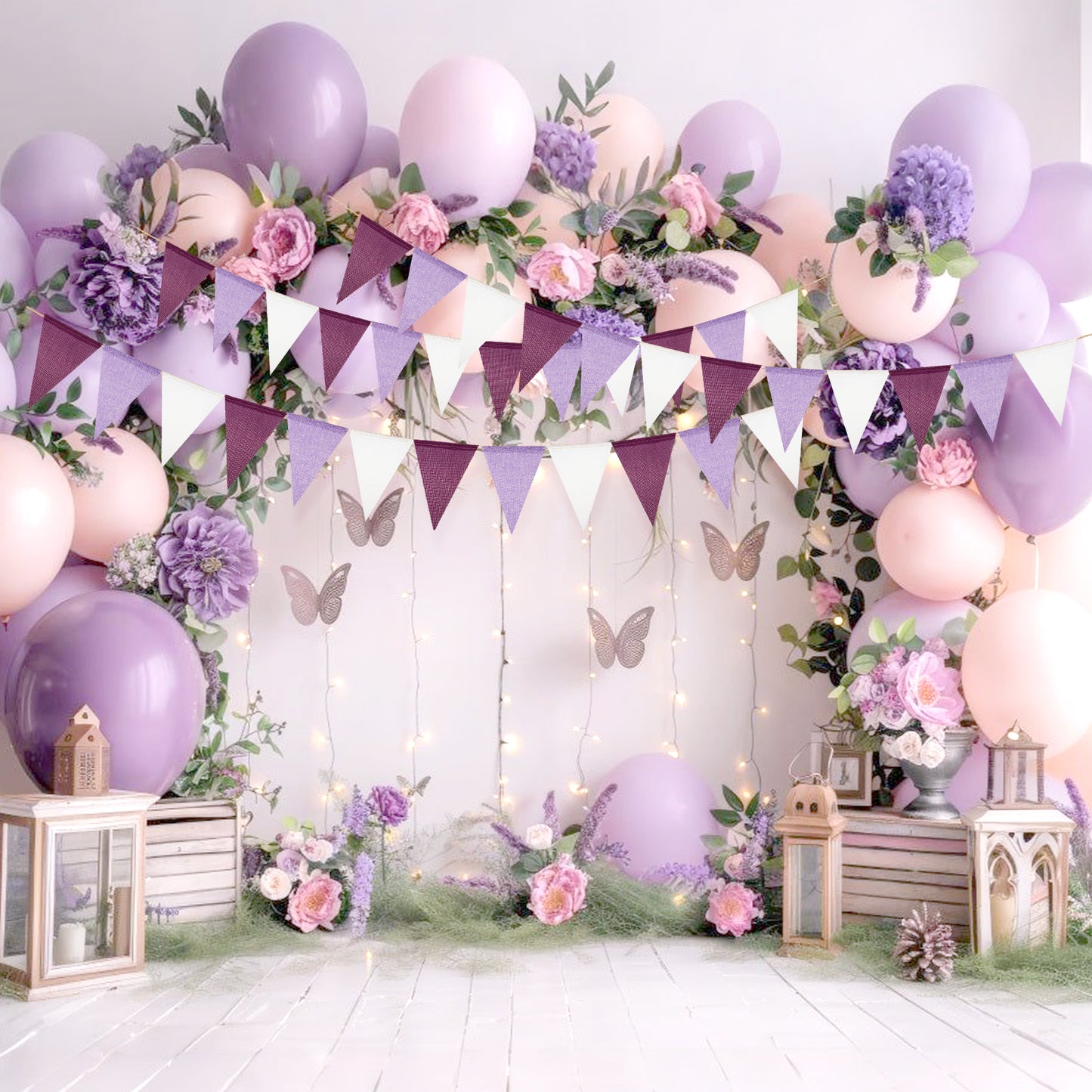 G2PLUS Pre-Strung Burlap Pennant Banners, 39Ft Purple Fabric Triangle Flag Bunting, 36Pcs Pennant Banner Flags Garland for Birthday, Wedding, Baby Shower and Theme Party Decorations