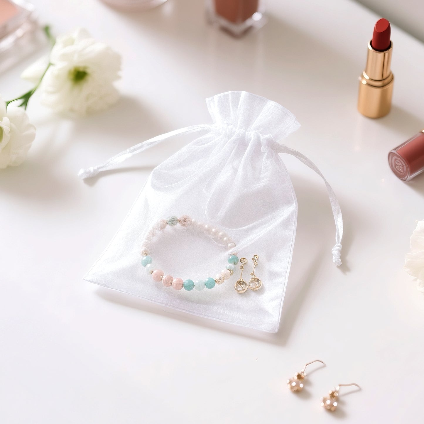 G2PLUS 30PCS White Oragnza Bags 4x6 In - Drawstring Organza Bags, Sheer Mesh Jewelry Pouches, Candy Gift Wrap Pouches for Christmas, Baby Shower, Wedding Party Favors