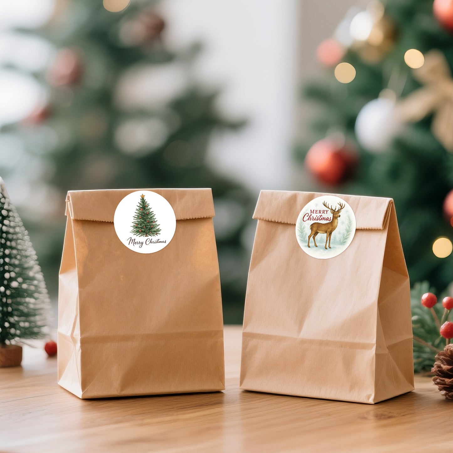 G2PLUS 120Pcs Christmas Stickers, 2'' Round Merry Christmas Stickers 6 Designs Xmas Happy Holiday Labels for Gift Wrapping, Party Favors, Treat Bags, Cards, Small Business Packaging