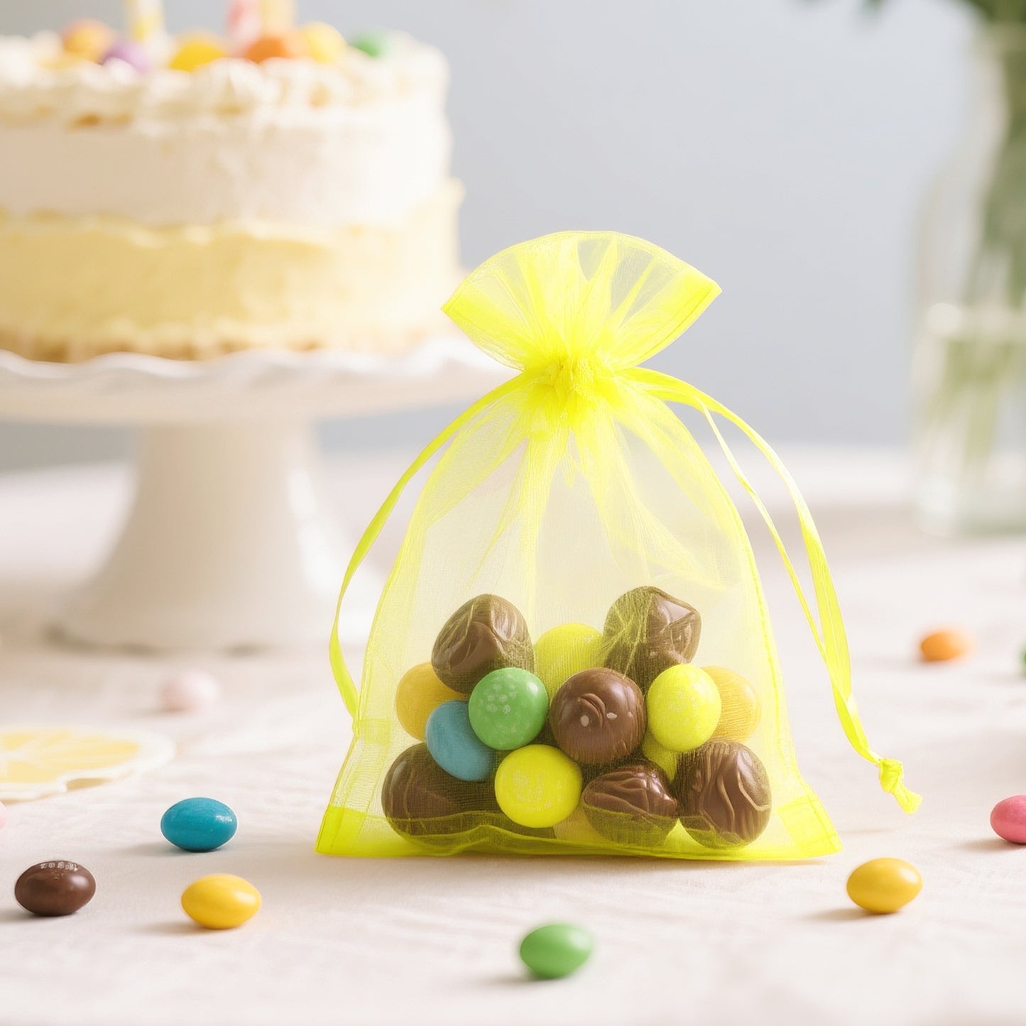 G2PLUS 100PCS Drawstring Organza Bags - Yellow Organza Bags 4x6 In, Sheer Mesh Jewelry Pouches, Candy Gift Wrap Pouch for Christmas, Baby Shower, Birthday, Wedding Party Favors