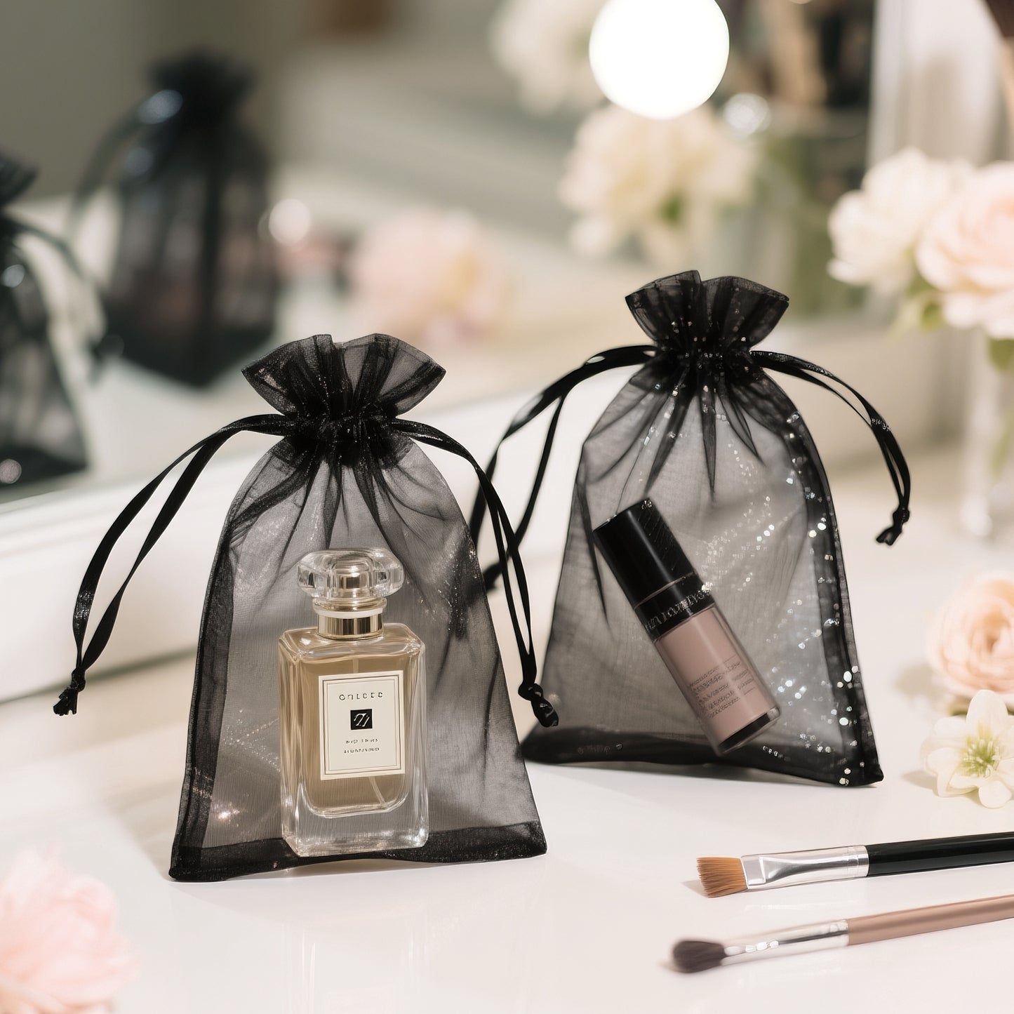 G2PLUS 30PCS Black Oragnza Bags 4x6 In - Drawstring Organza Bags, Sheer Mesh Jewelry Pouches, Candy Gift Wrap Pouches for Halloween, Christmas, Wedding Party Favors