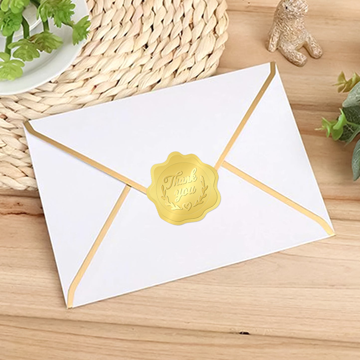 G2PLUS 300PCS Embossed Gold Foil Stickers, Gold Thank You Embossed Stickers, Gold Embossed Wax Seal Looking Heart Envelope Seals, Thank You Stickers for Wedding, Birthday, Baby Shower Party Favors