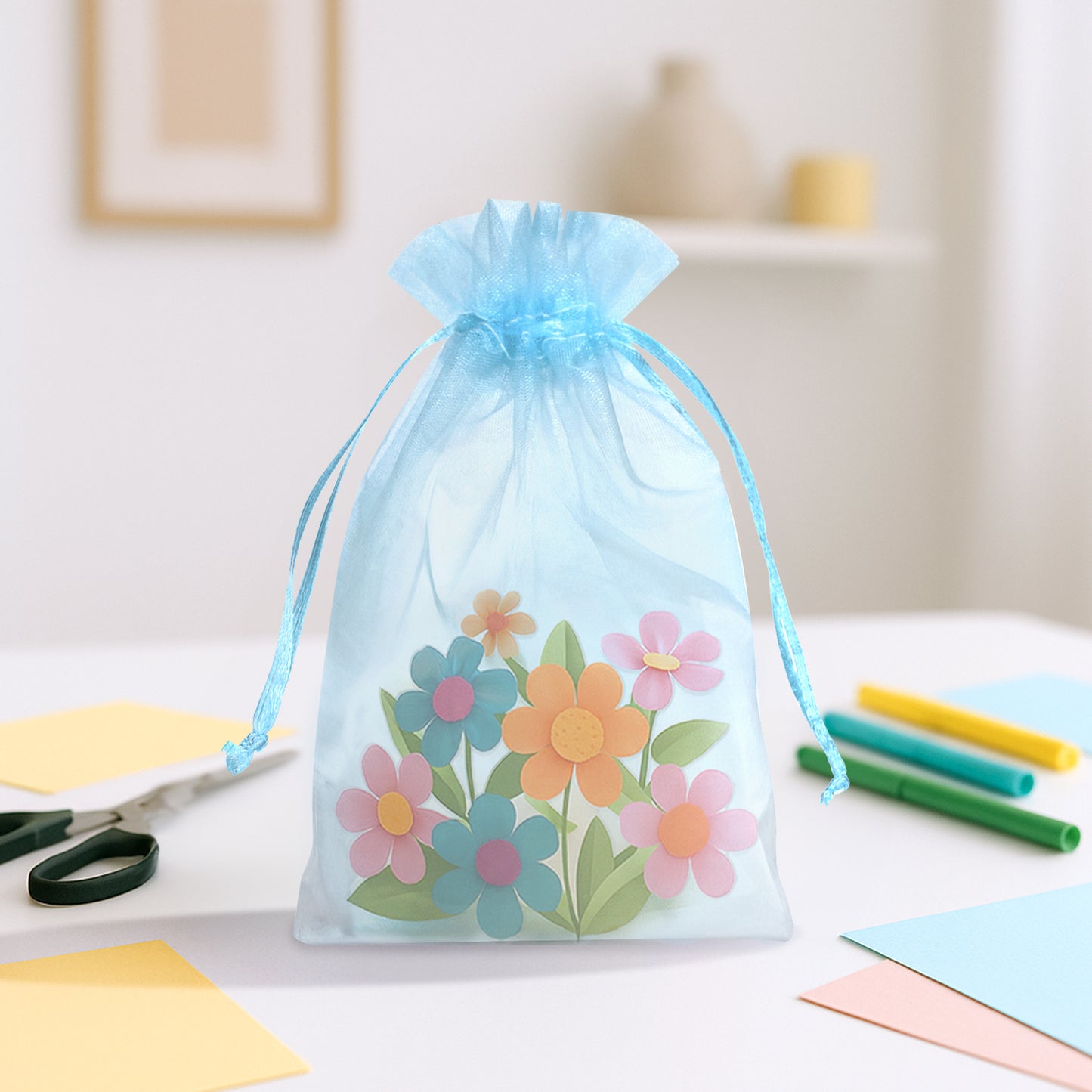 G2PLUS Blue Organza Bags 4x6 in, 100PCS Drawstring Organza Bags, Sheer Mesh Jewelry Pouches, Baby Blue Sheer Candy Pouches for Baby Shower, Bridal Shower, Wedding Party Favors