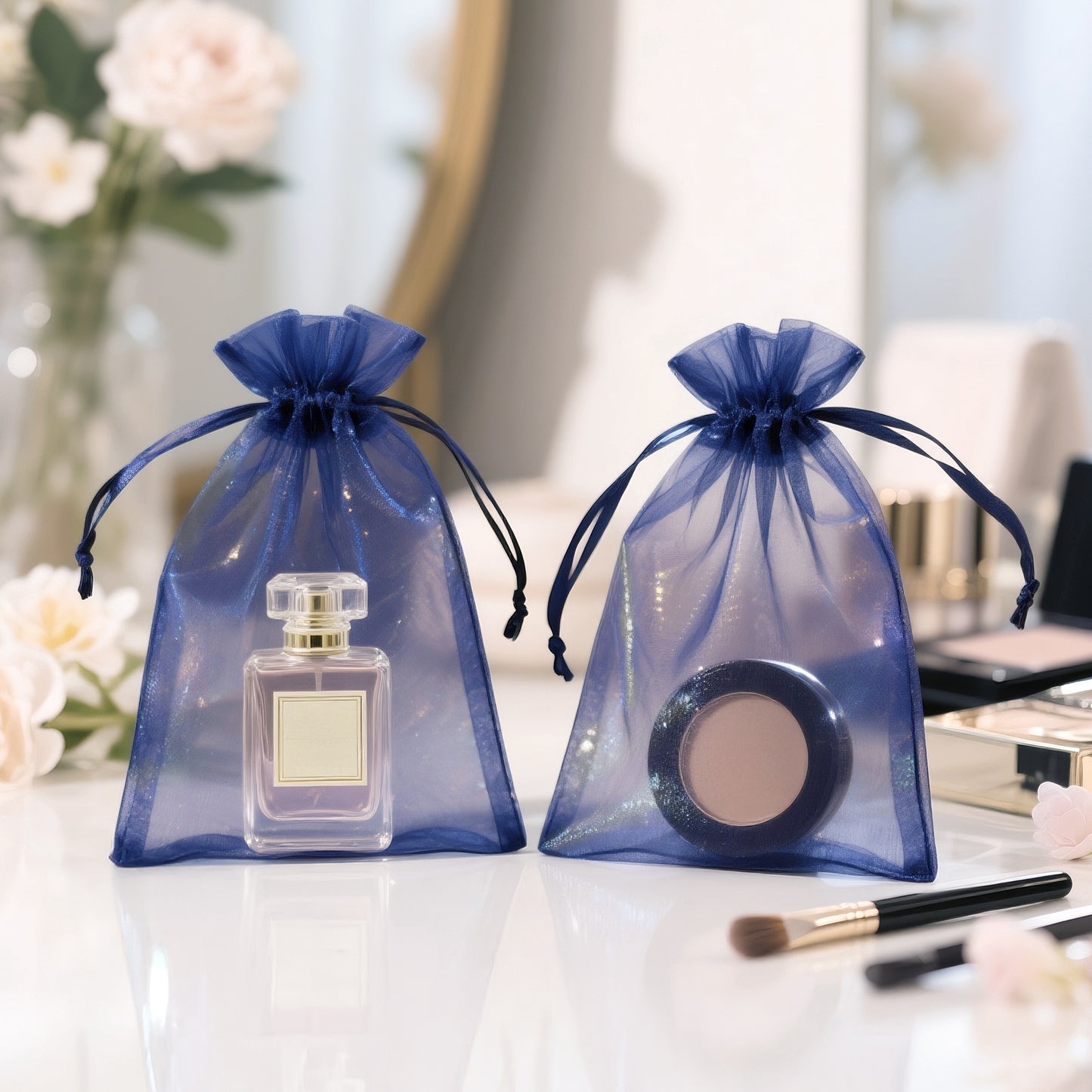 G2PLUS 30PCS Drawstring Organza Bags - Navy Blue Oragnza Bags 4x6 In, Sheer Mesh Jewelry Pouches, Candy Gift Wrap Pouches for Christmas, Birthday, Wedding Party Favors