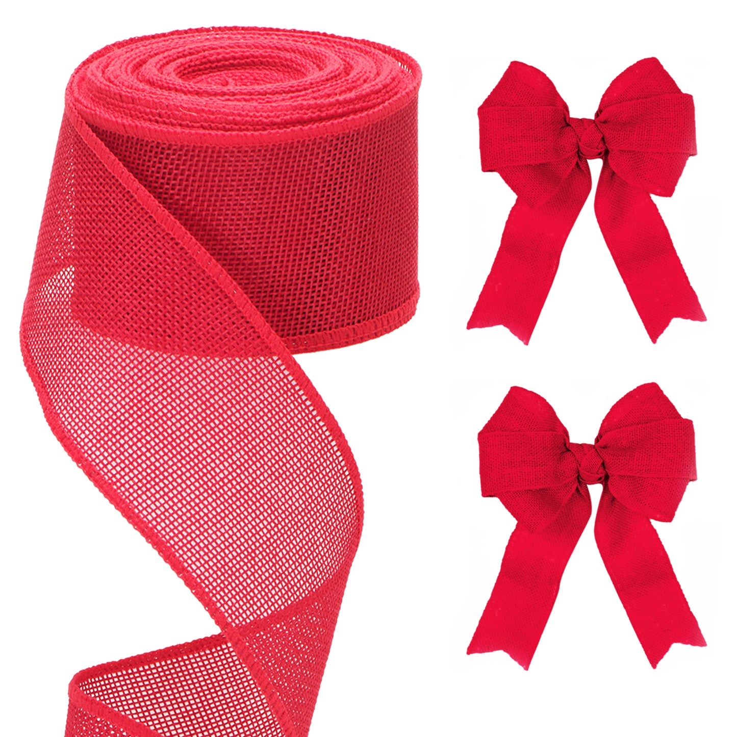 G2PLUS 63mm Wired Burlap Ribbon, 10M Christmas Wired Ribbon for Wreaths, Christmas Ribbon for Gift Wrapping, Red Hessian Wired Ribbon for Bows and Christmas Wreaths Project