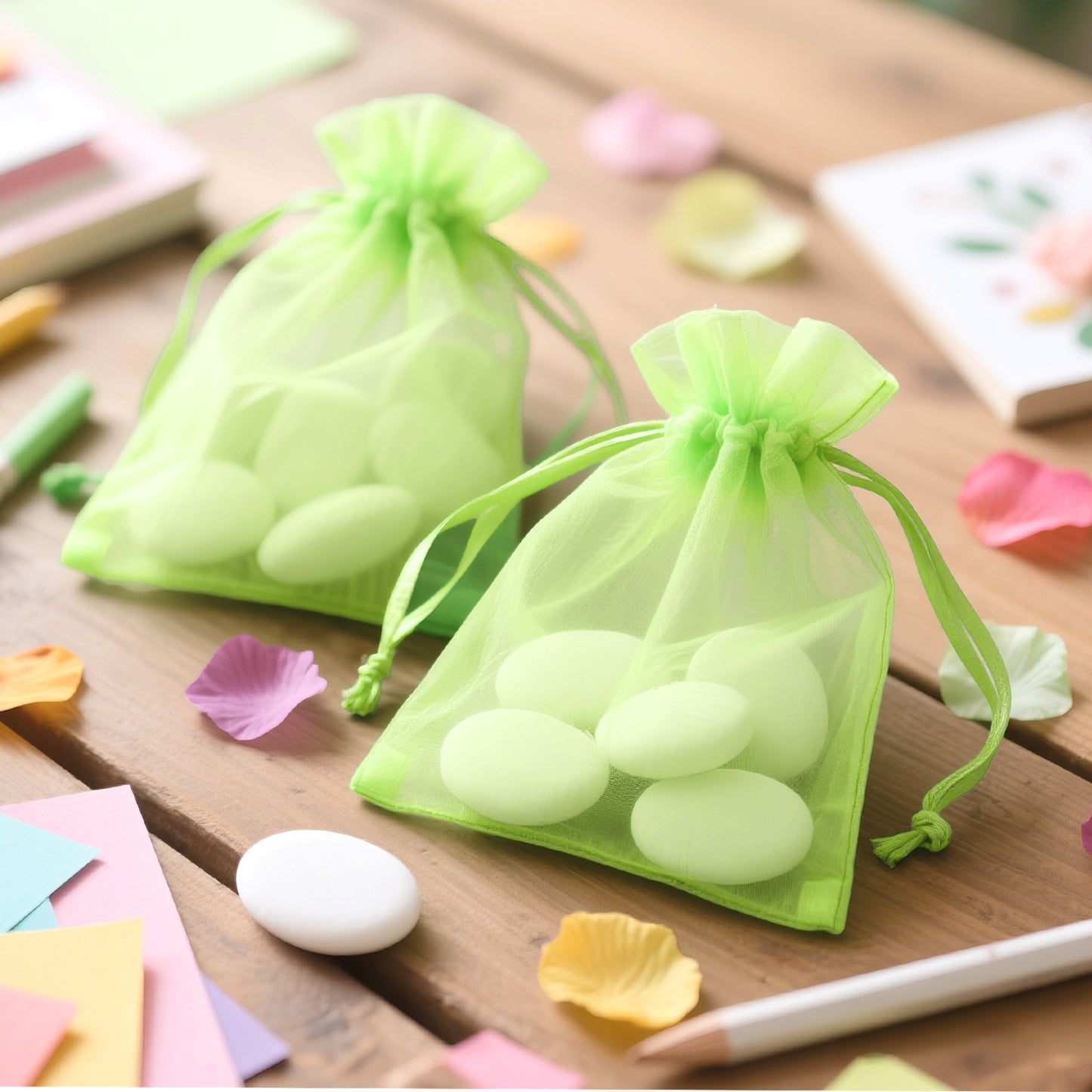 G2PLUS 25PCS Drawsring Organza Bags 5x7 inches - Light Green Organza Gift Bag, Sheer Mesh Pouches for Candy, Jewelry, Fruits, Wedding Party Favors