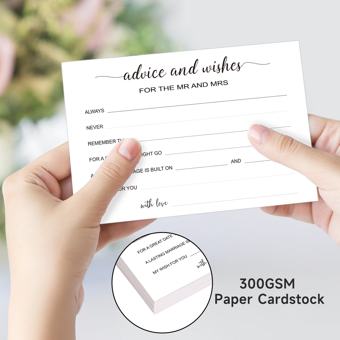 G2PLUS Advice and Wishes Cards - 50 Pcs Wedding Advice Cards for the Mr and Mrs, Bride and Groom, Newlyweds, 4x6 White Paper Mad Libs Card for Wedding, Engagement, Bridal Shower Party Games
