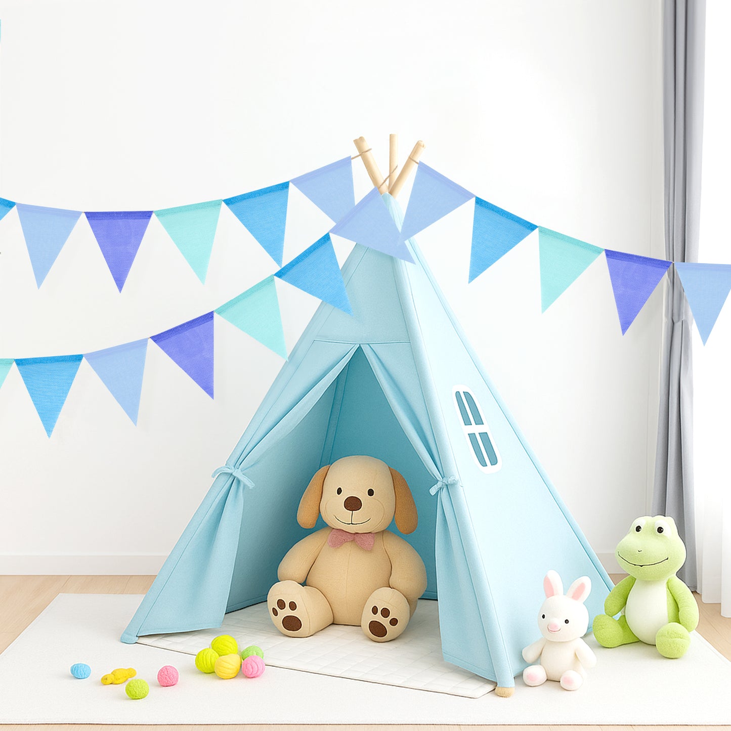 G2PLUS Pre-Strung Burlap Pennant Banner, 39Ft Blue Triangle Flag Bunting, 36pcs Pennant Banner Flags Garland for Birthday, Holidays and Theme Party Decorations