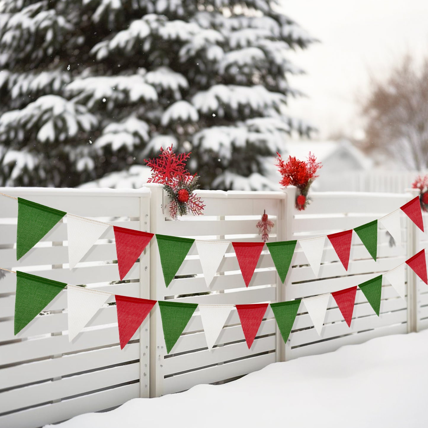 G2PLUS Pre-Strung Christmas Burlap Banners, 39Ft Red Green White Fabric Triangle Flag Bunting, 36Pcs Pennant Banner Flags Garland for Christmas, Wedding, Birthday, Party Decorations