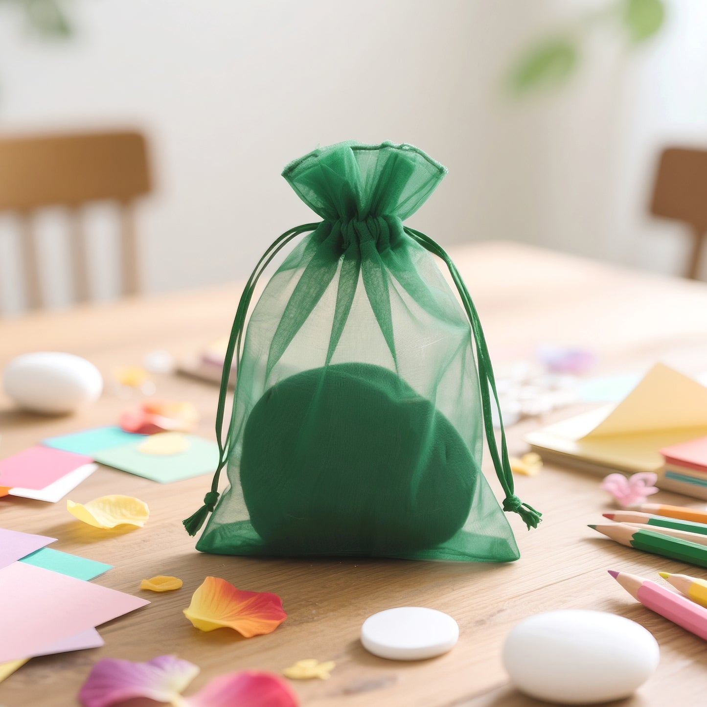 G2PLUS 100PCS Drawstring Organza Bags 4x6 in - Christmas Dark Green Organza Bags, Sheer Mesh Pouches for Candy, Fruits, Baby Shower, Wedding Party Favors