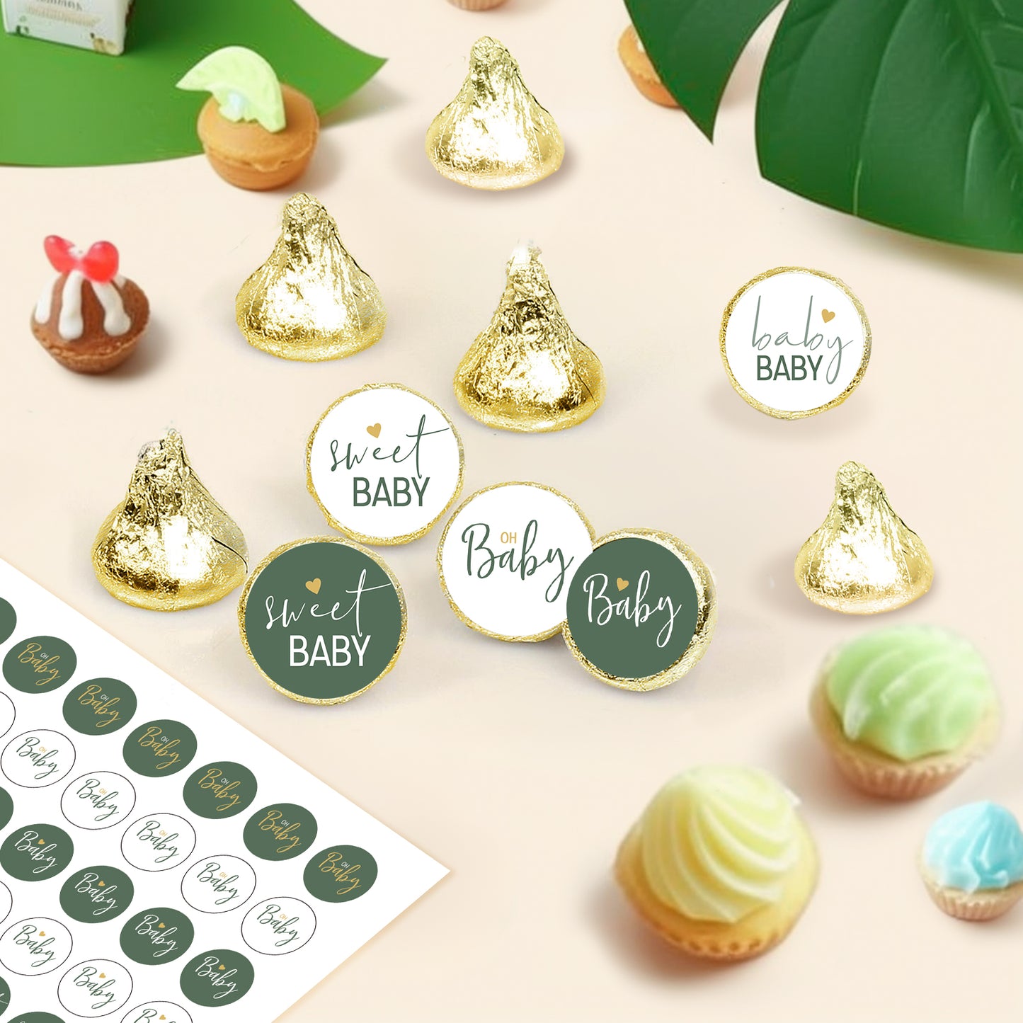 G2PLUS Baby Shower Stickers, Sweet Baby Stickers, Oh Baby Stickers, 210PCS Round Baby Shower Candy Stickers, Green Baby Shower Party Favor Stickers for Envelope Seals, Invitations (0.75 inch)