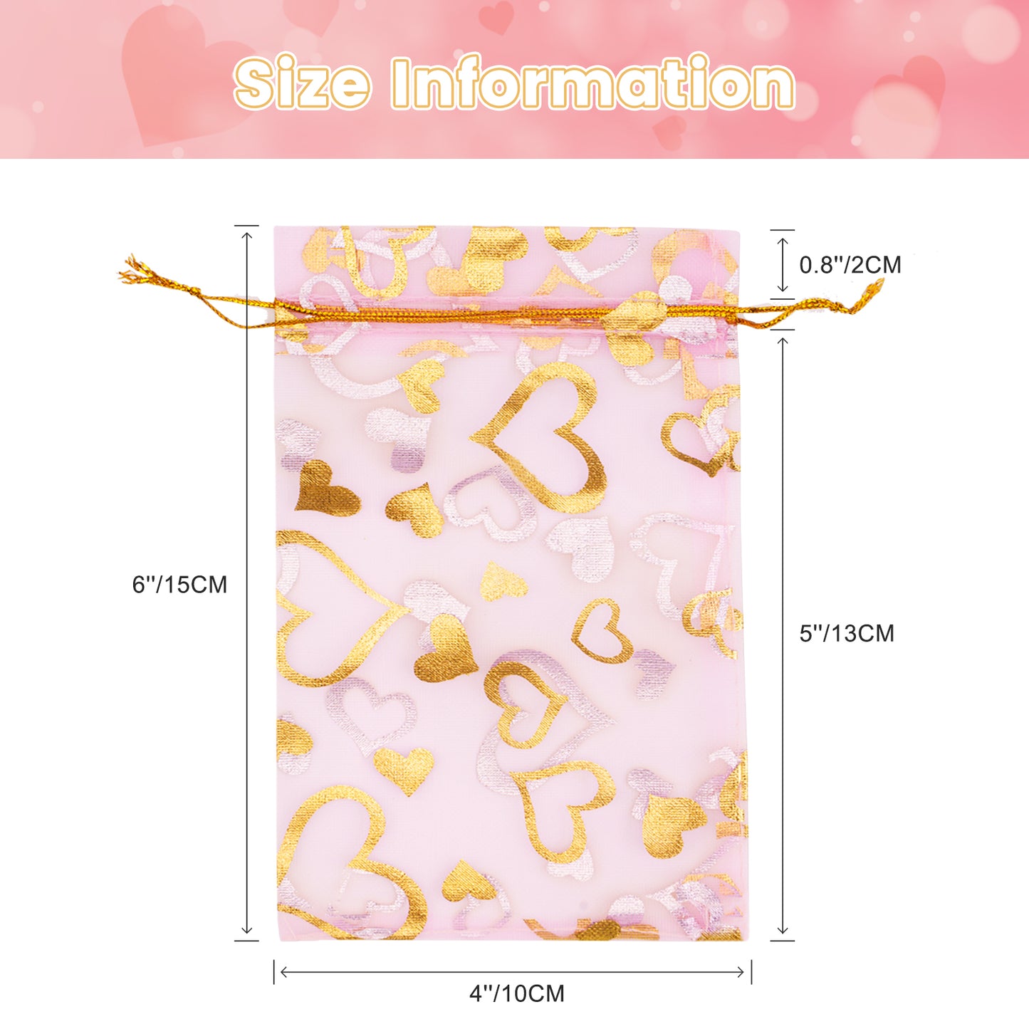 G2PLUS Heart Organza Bags, 4''x6'' Organza Gift Bags, 50PCS Drawstring Sheer Organza Gift Bags, Organza Mesh Jewelry Pouches, Candy Bags for Easter, Mother's Day, Wedding Party Favors (Pink Gold) Visit the G2PLUS Store