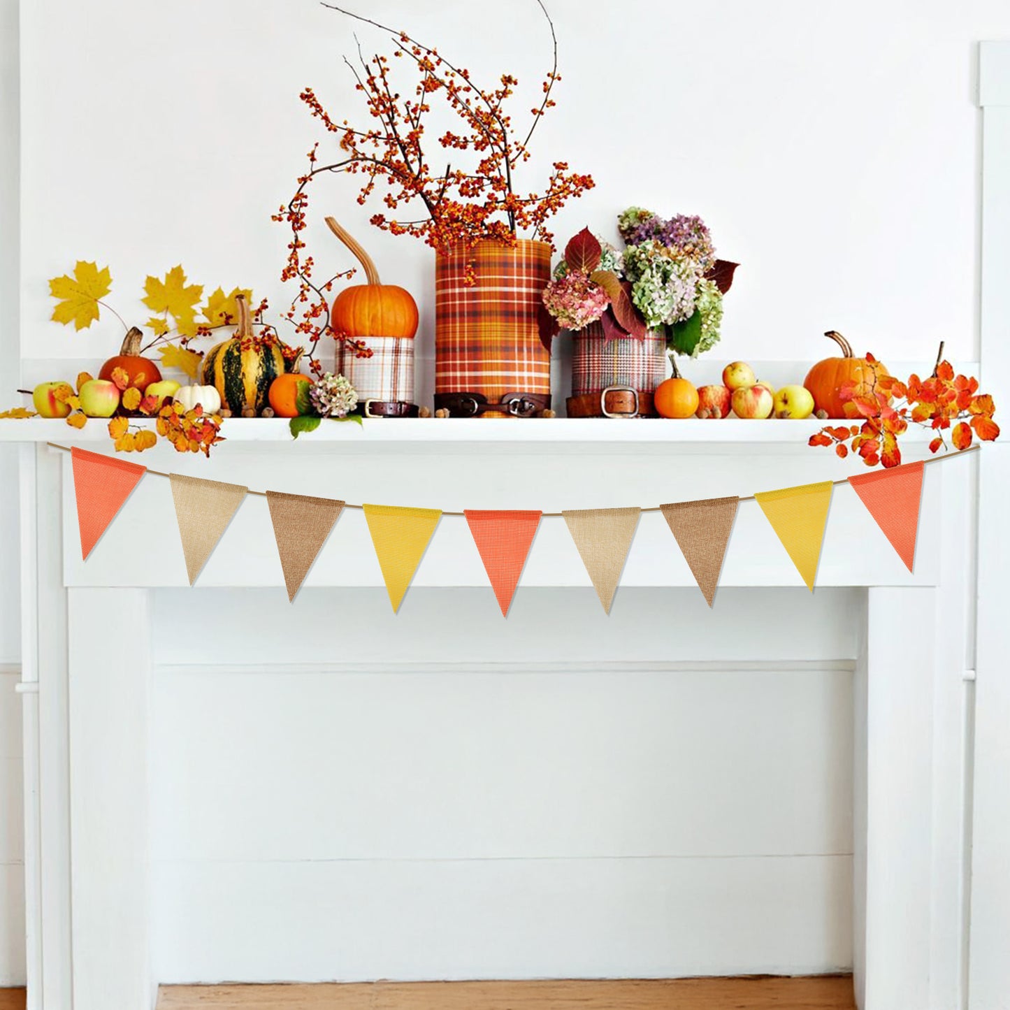 G2PLUS Pre-Strung Burlap Pennant Banner, 39Ft Orange Yellow Triangle Flag Bunting, 36pcs Pennant Banner Flags Garland for Fall, Thanksgiving, Farmhouse and Party Decor