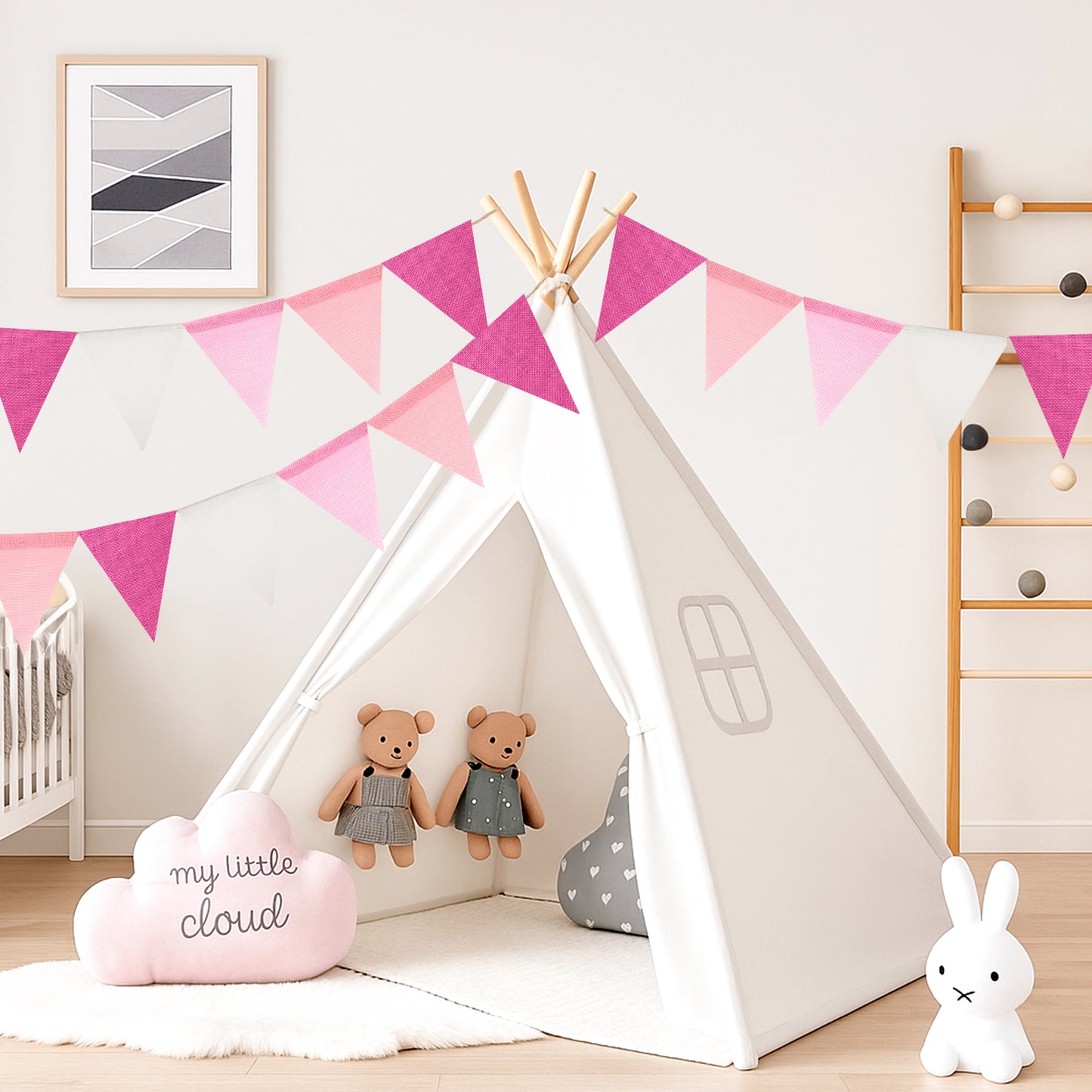 G2PLUS Pre-Strung Burlap Pennant Banners, 39Ft Pink Fabric Triangle Flag Bunting, 36Pcs Pennant Banner Flags Garland for Birthday, Holidays and Theme Party Decorations