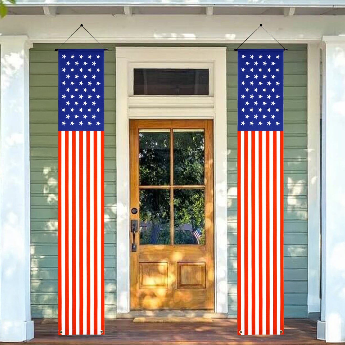 G2PLUS American Flag Door Banner, 12x71 Inches Independence Day Indoor and Outdoor Hanging American Flag Banners, Patriotic Star and Stripes Decor for Memorial Day, 4Th of July (2 PCS)