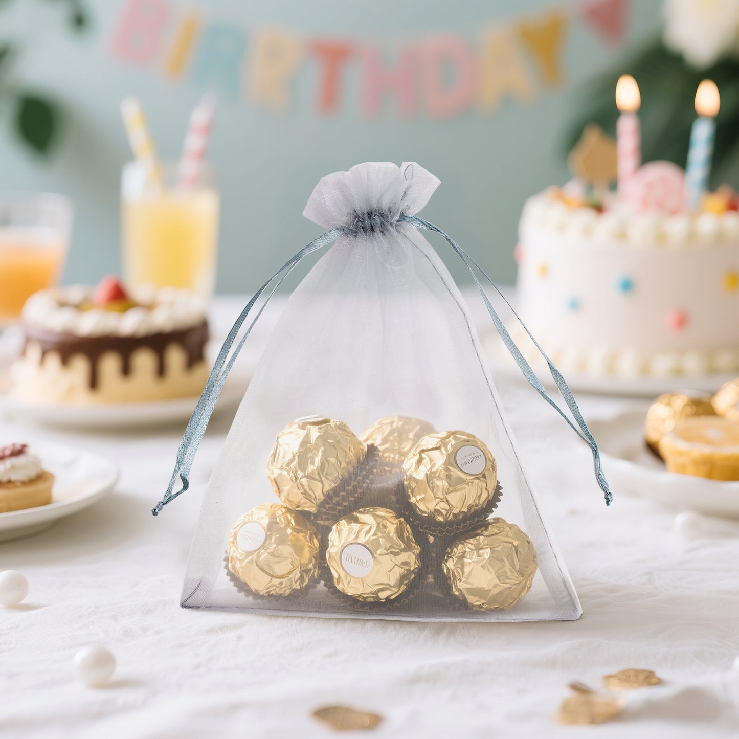 G2PLUS 25PCS Grey Organza Bags 5x7 inches - Sheer Mesh Jewelry Pouches, Organza Gift Bags with Drawstring for Candy, Jewelry, Wedding Party Favors