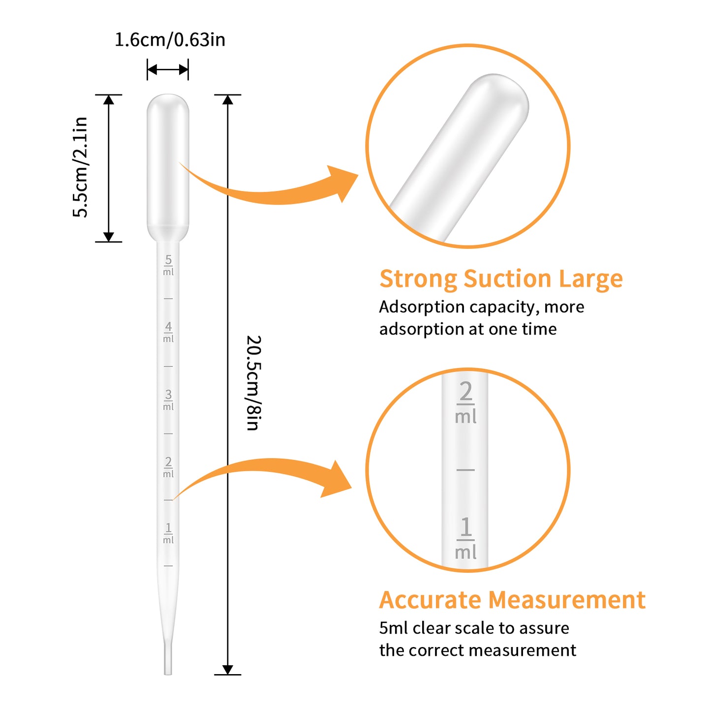 G2PLUS 5ML Plastic Dropper, 25Pcs Pipettes Dropper, Clear Graduated Dropper, Disposable Transfer Pipettes for Essential Oils, Kids Activities, DIY Art and Make up Tool