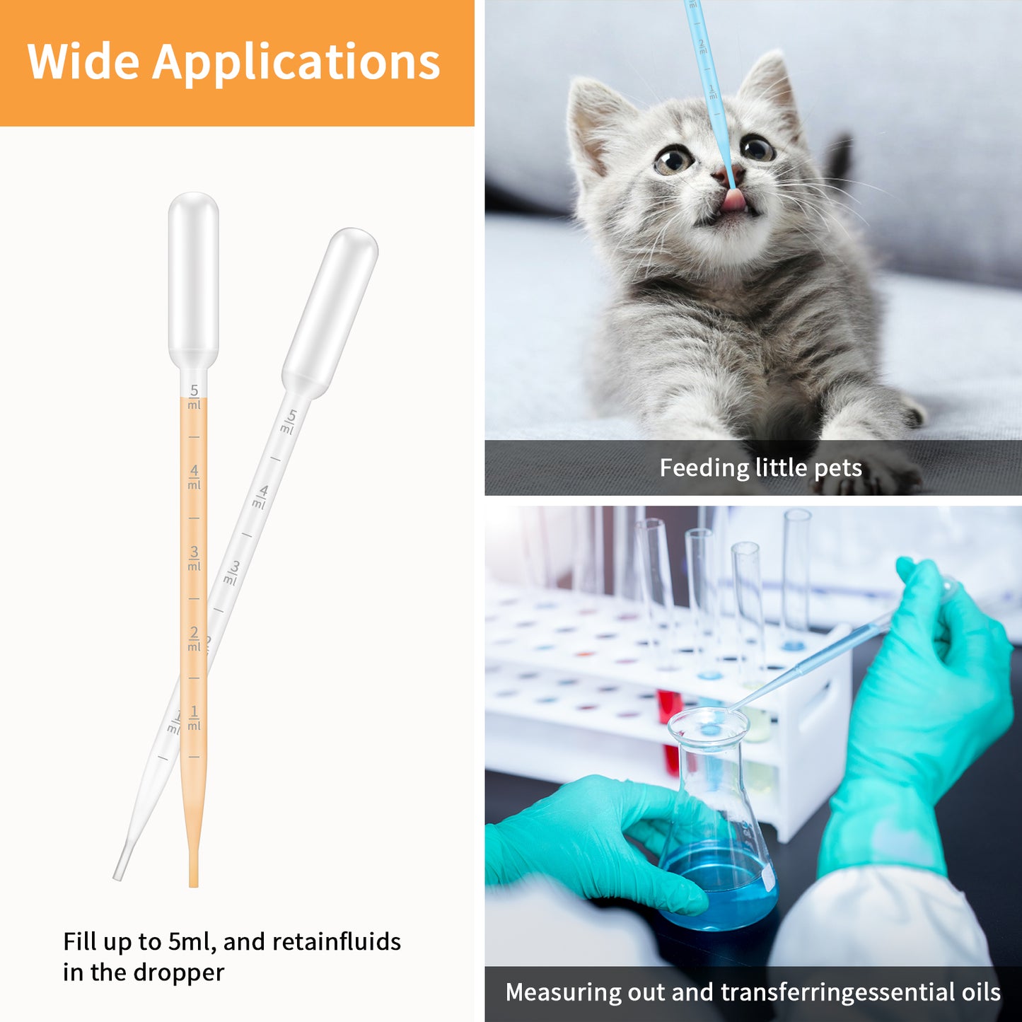 G2PLUS 5ML Plastic Dropper, 25Pcs Pipettes Dropper, Clear Graduated Dropper, Disposable Transfer Pipettes for Essential Oils, Kids Activities, DIY Art and Make up Tool