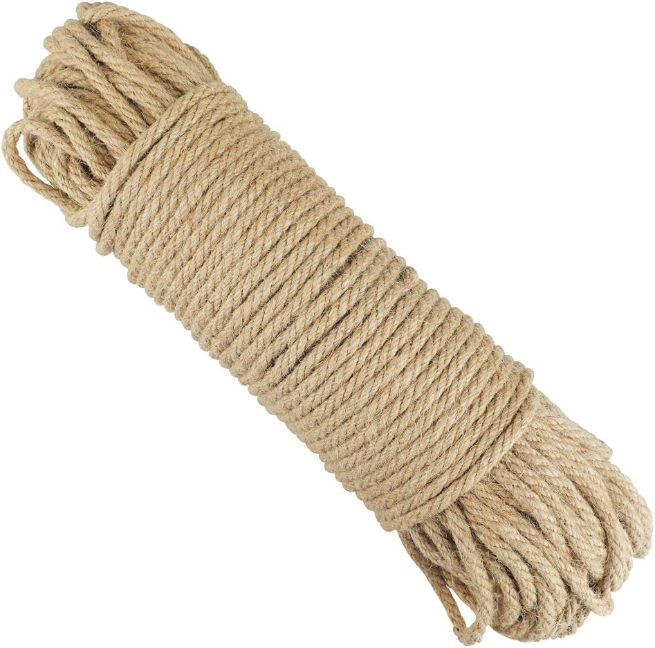 G2PLUS 6MM Thick Jute Rope, 3-Ply Brown Natural Cord Rope, 50M Thick Jute Rope, Strong Hemp Garden Rope, for DIY Crafts Arts and Gardening Applications