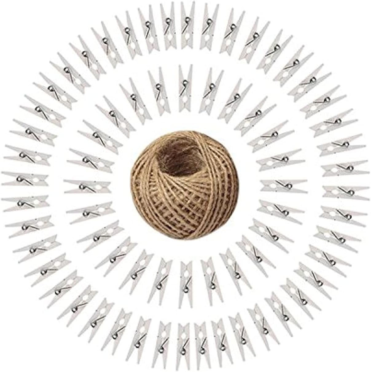 G2PLUS 100PCS Mini Wooden Pegs - 3.5cm Wooden Photo Display Clips - Tiny Wooden Clothes Pegs with 30 M Jute String for Arts and Crafts, Weddings & Events